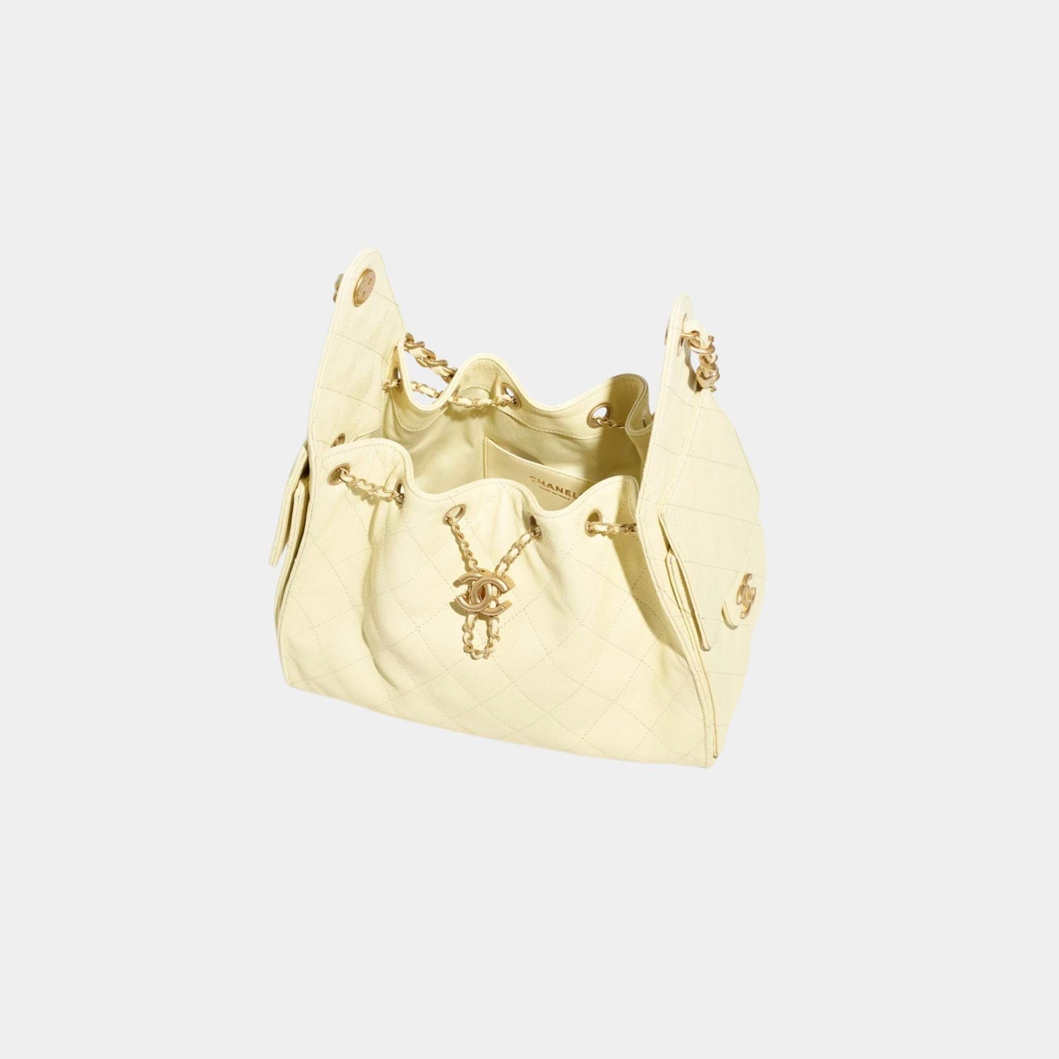 Chanel 25 Small Handbag Grained Calfskin And Gold-Tone Metal, Light Yellow, Top
