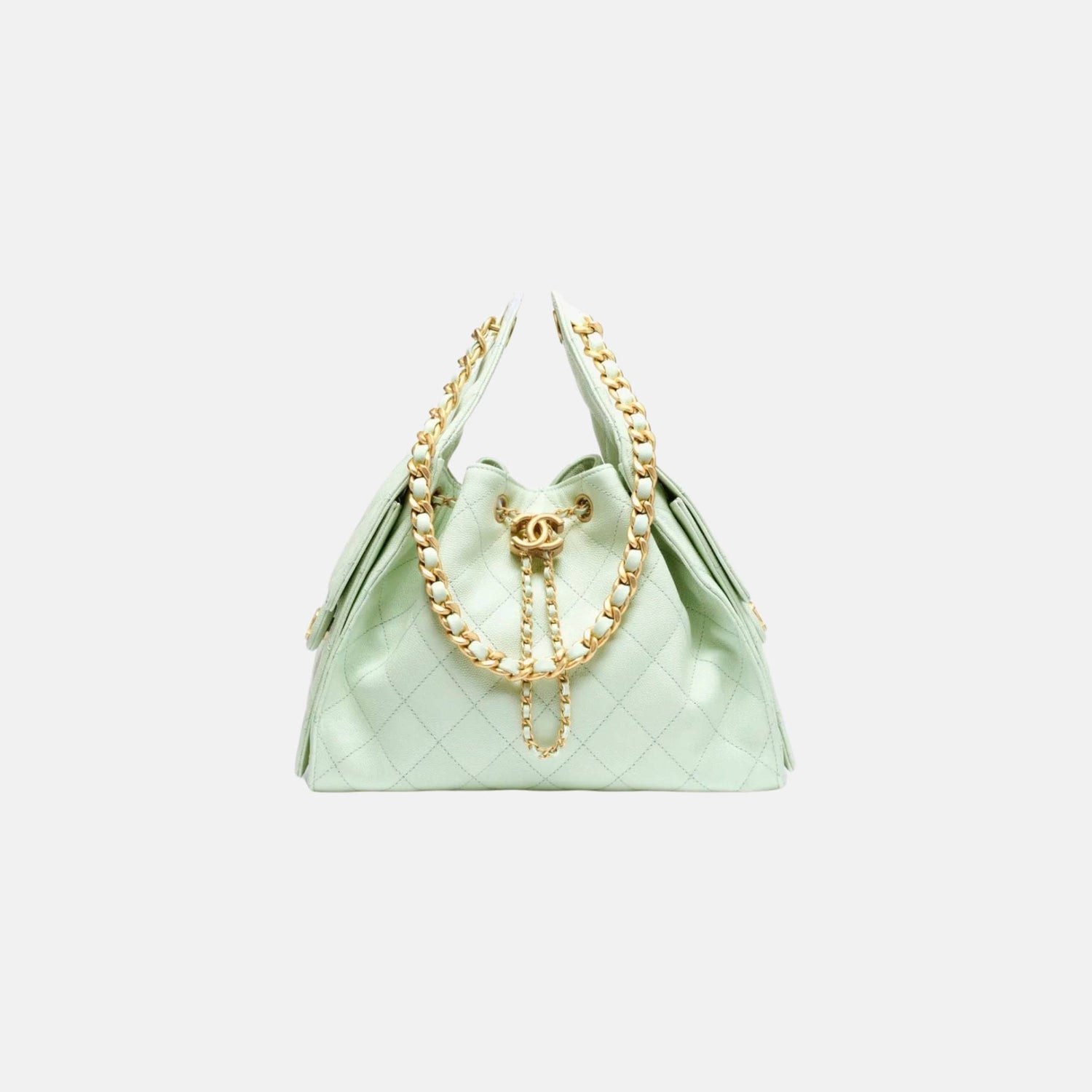 Chanel 25 Small Handbag Grained Calfskin And Gold-Tone Metal, Light Green, Front