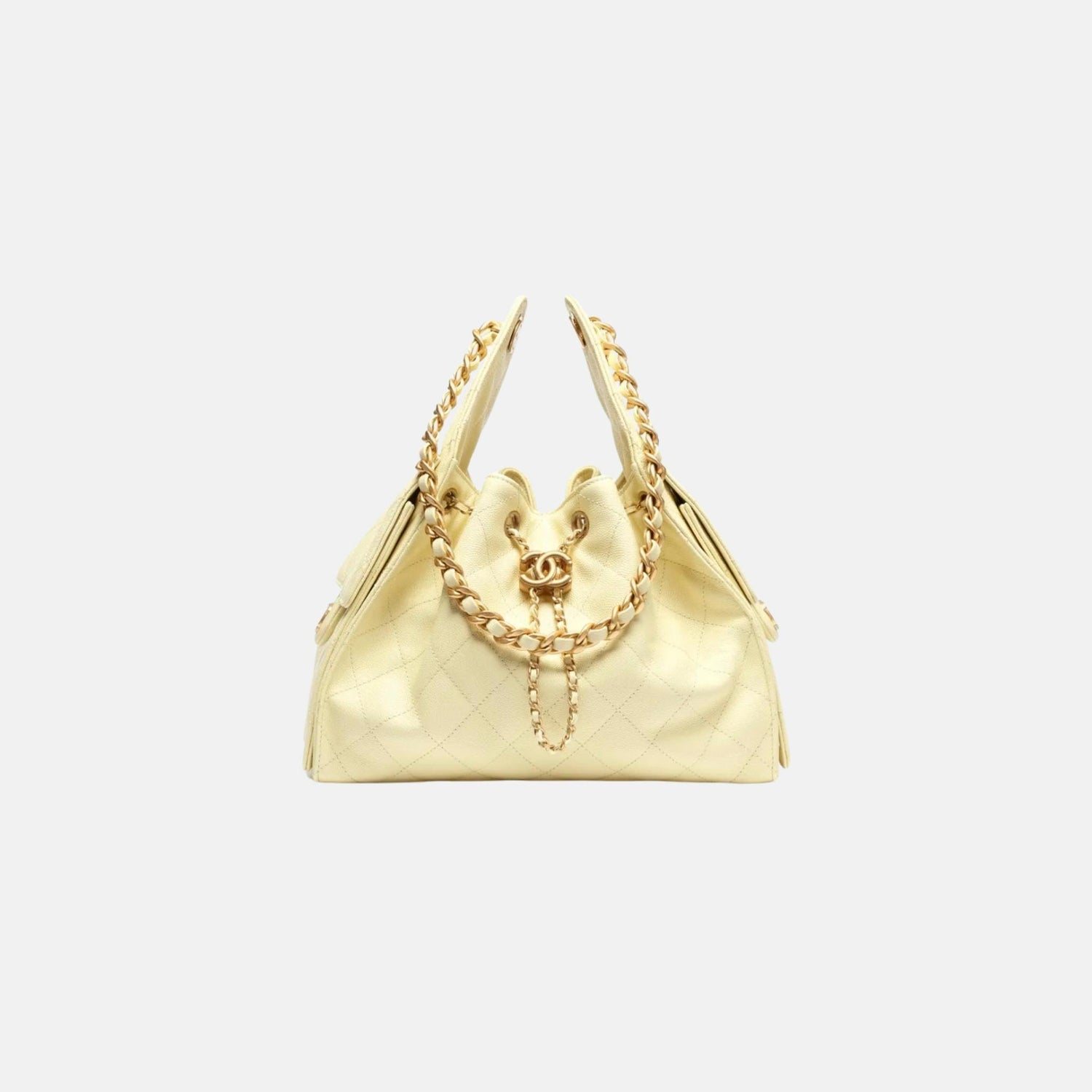 Chanel 25 Small Handbag Grained Calfskin And Gold-Tone Metal, Light Yellow, Front