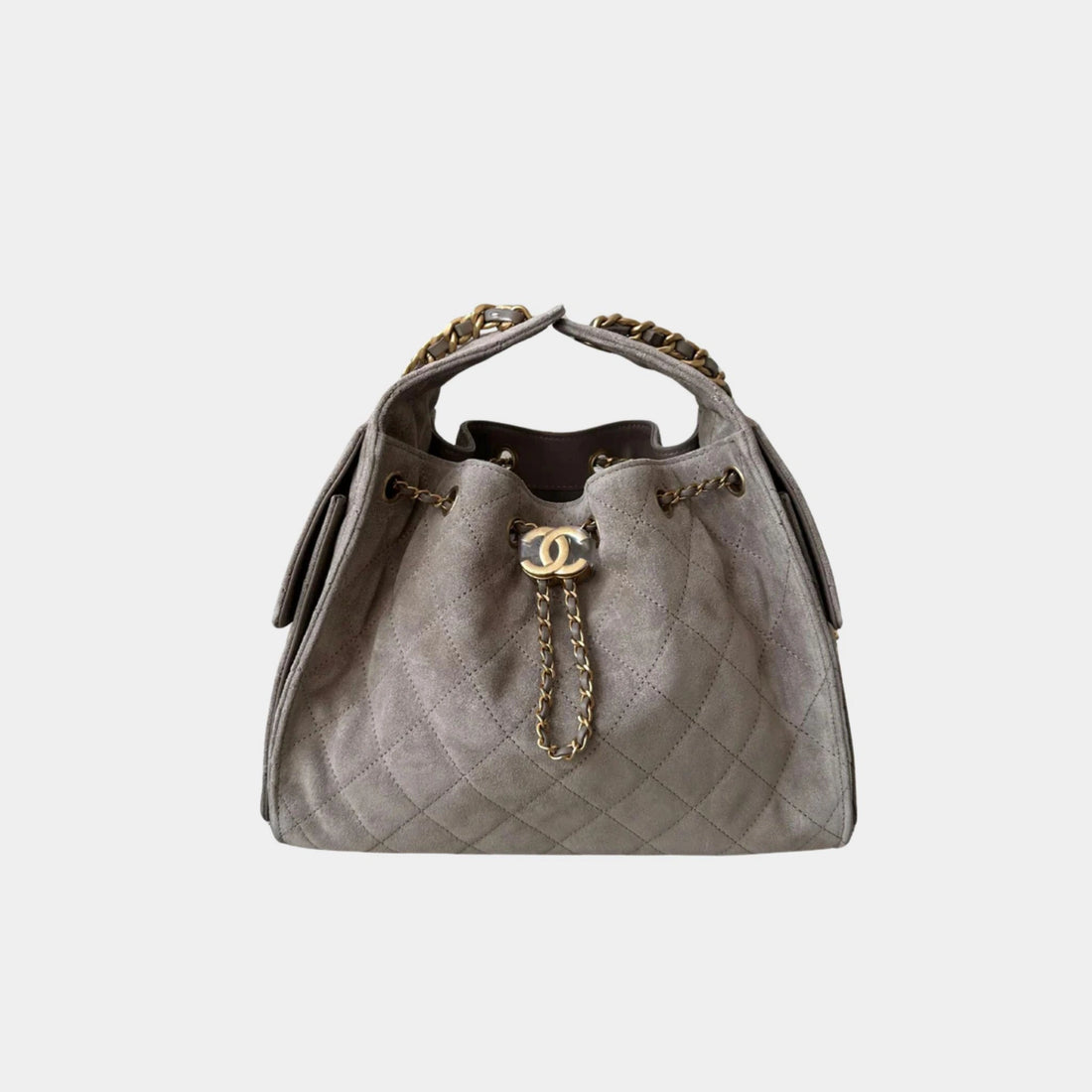 Chanel 25 Small Handbag Suede &amp; Gold Tone Metal