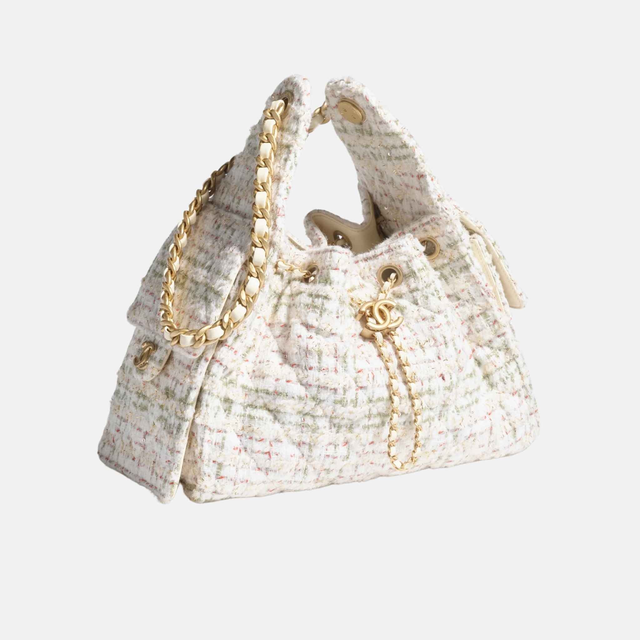 Chanel 25 Small Handbag In Wool Tweed And Gold Tone Metal, Side