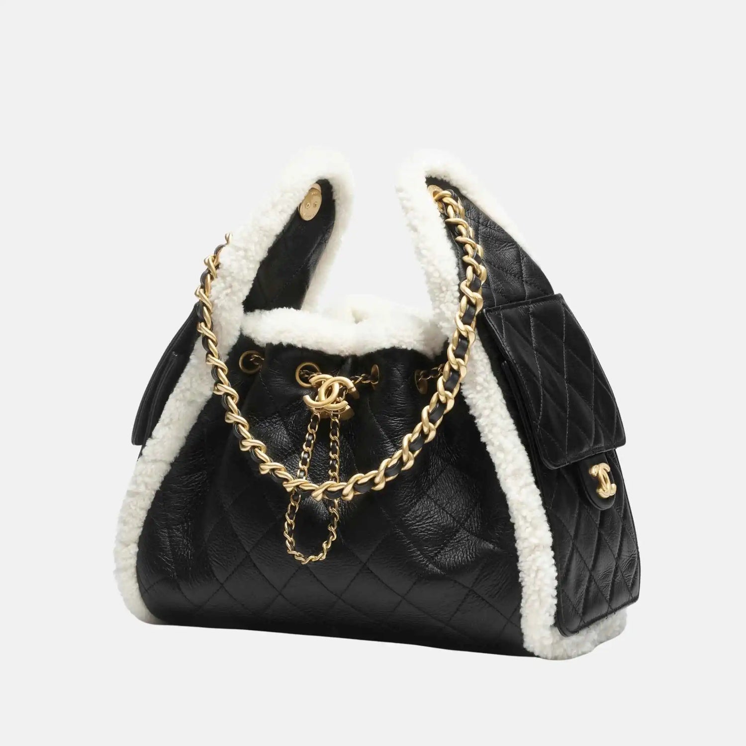 Chanel 25 Small Handbag, Shearling Sheepskin Balck and white, Front