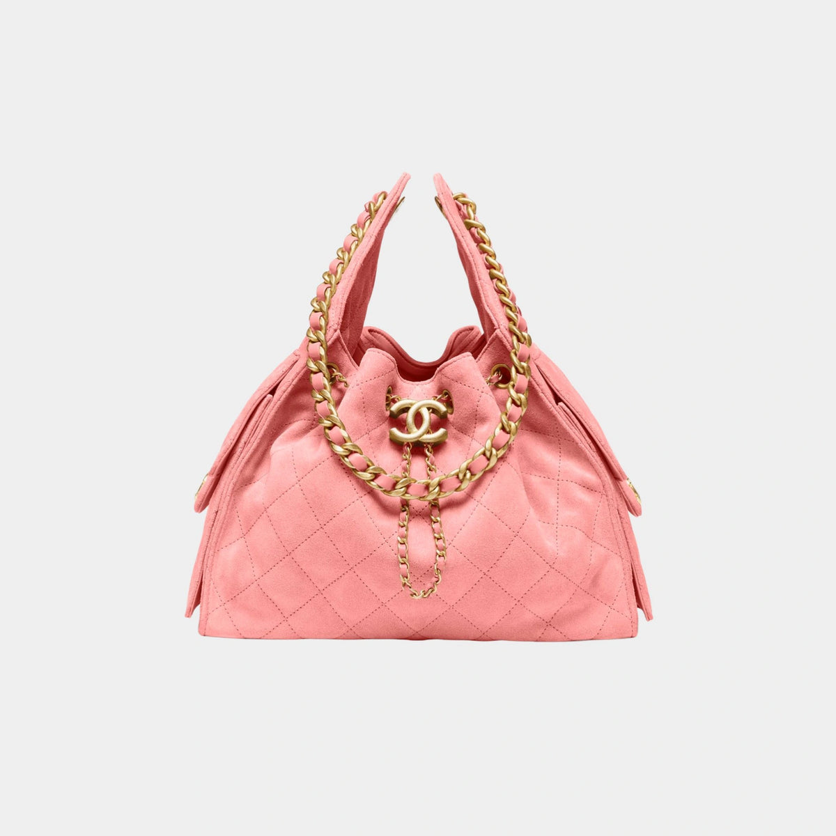 Chanel 25 Small Handbag Suede Calfskin & Gold Tone Metal Pink