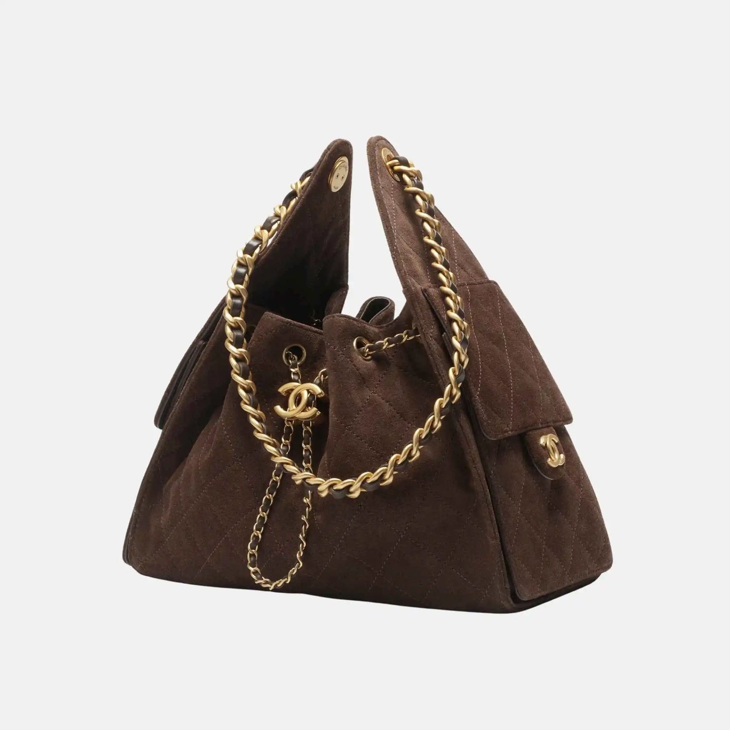 Chanel 25 Small Handbag, Suede Dark Brown, Front
