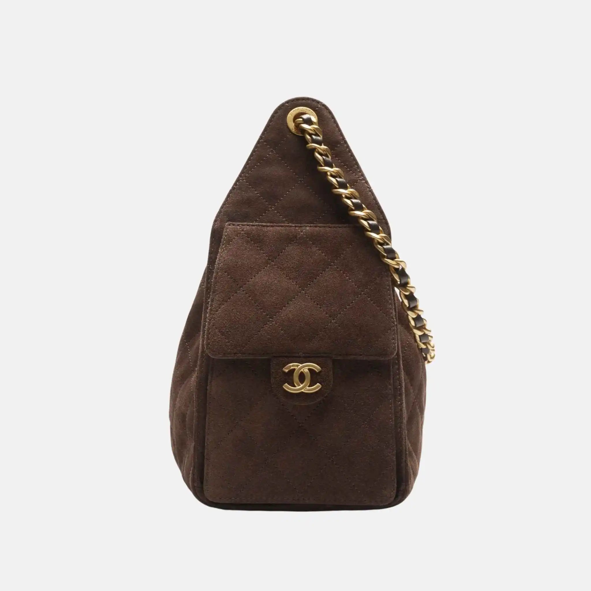 Chanel 25 Small Handbag, Suede Dark Brown, Side