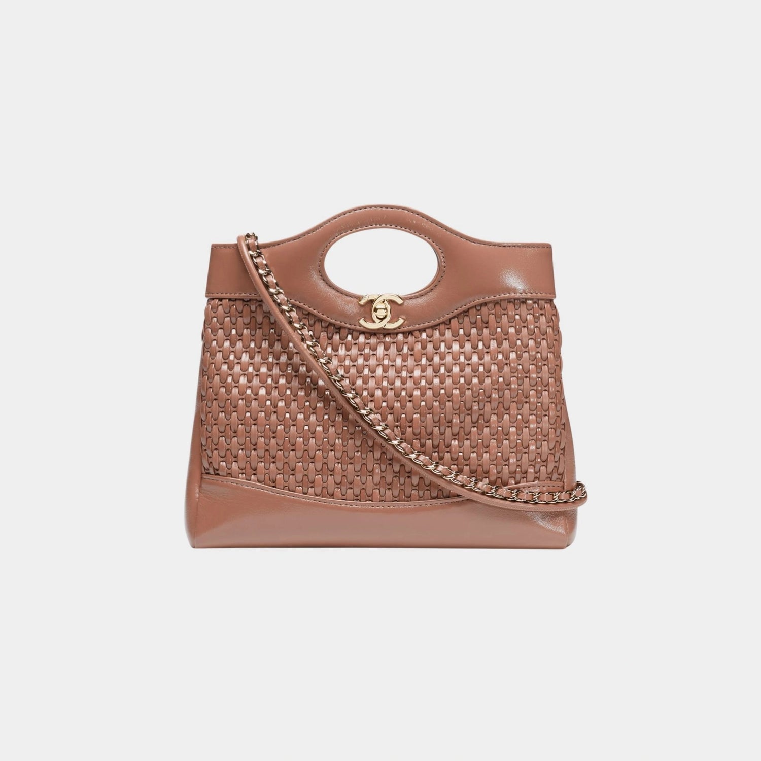 Chanel 31 Mini Shopping Bag Leather &amp; Gold Tone Metal, brown , Front 