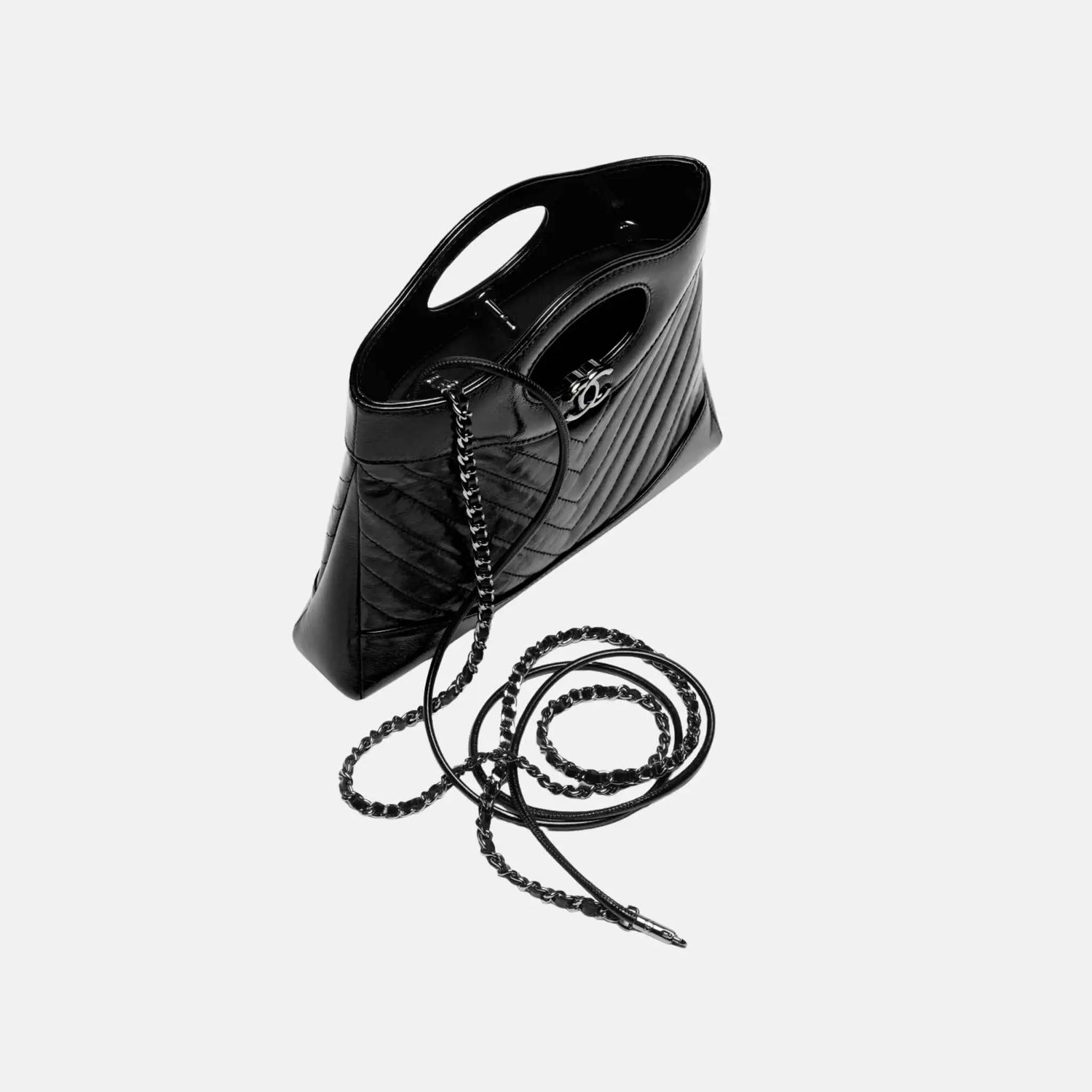 Chanel 31 Mini Shopping Bag Shiny Lambskin Ruthenium Metal, Inside