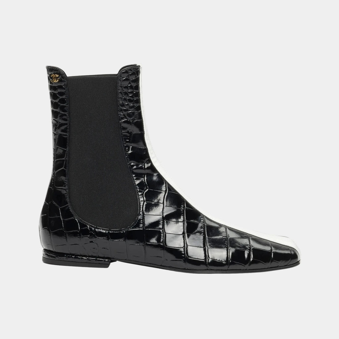 Chanel Ankle boots Crocodile-embossed calfskin & patent calfskin Black & white