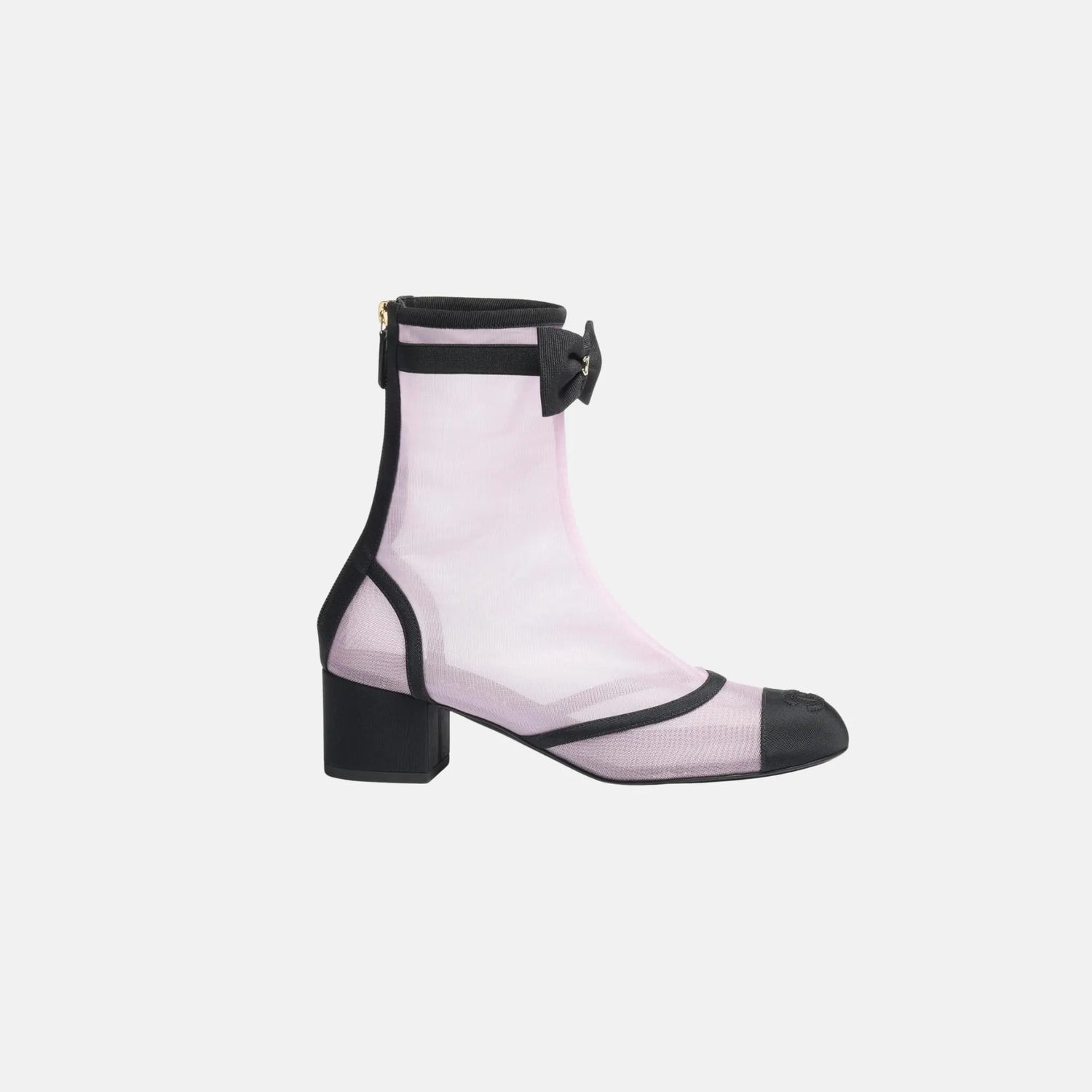 Chanel Ankle Boots in Mesh and Grosgrain, Light Pink, Side