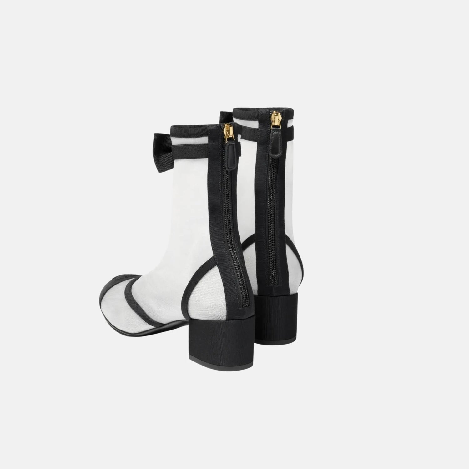 Chanel Ankle Boots in Mesh and Grosgrain, White, Back