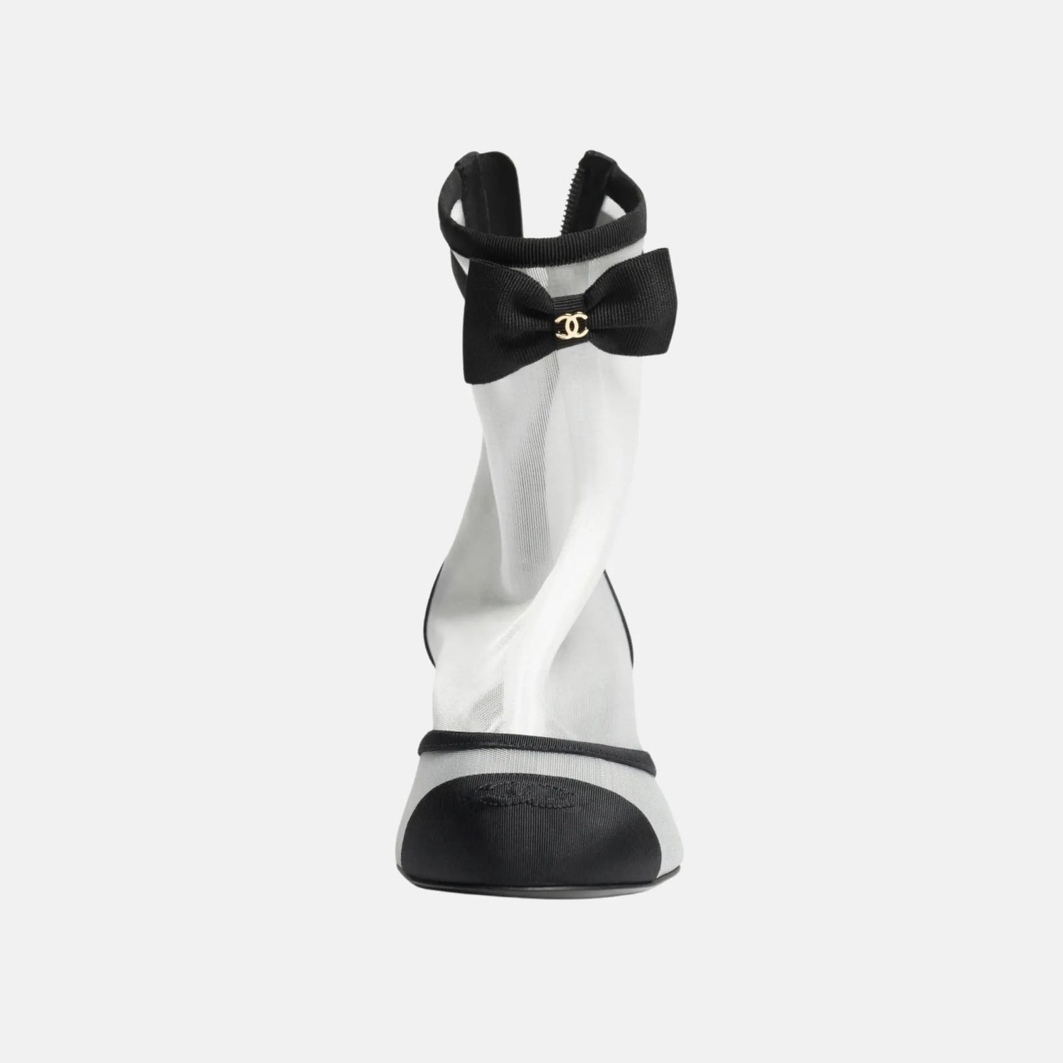 Chanel Ankle Boots in Mesh and Grosgrain, White, Front