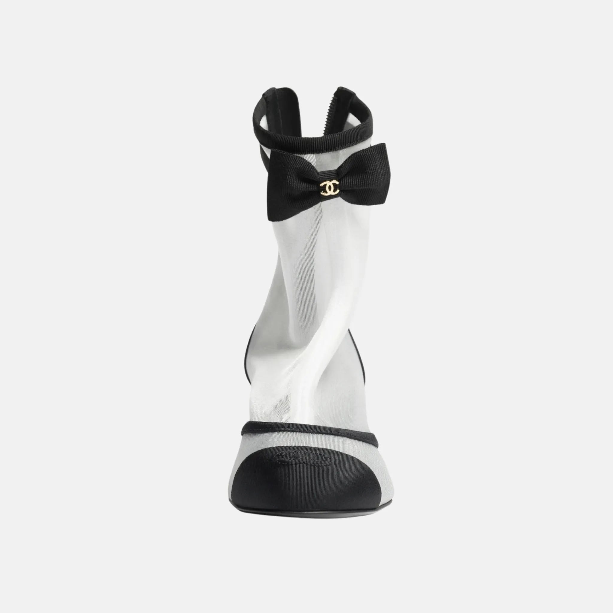 Chanel Ankle Boots in Mesh and Grosgrain, White, Front