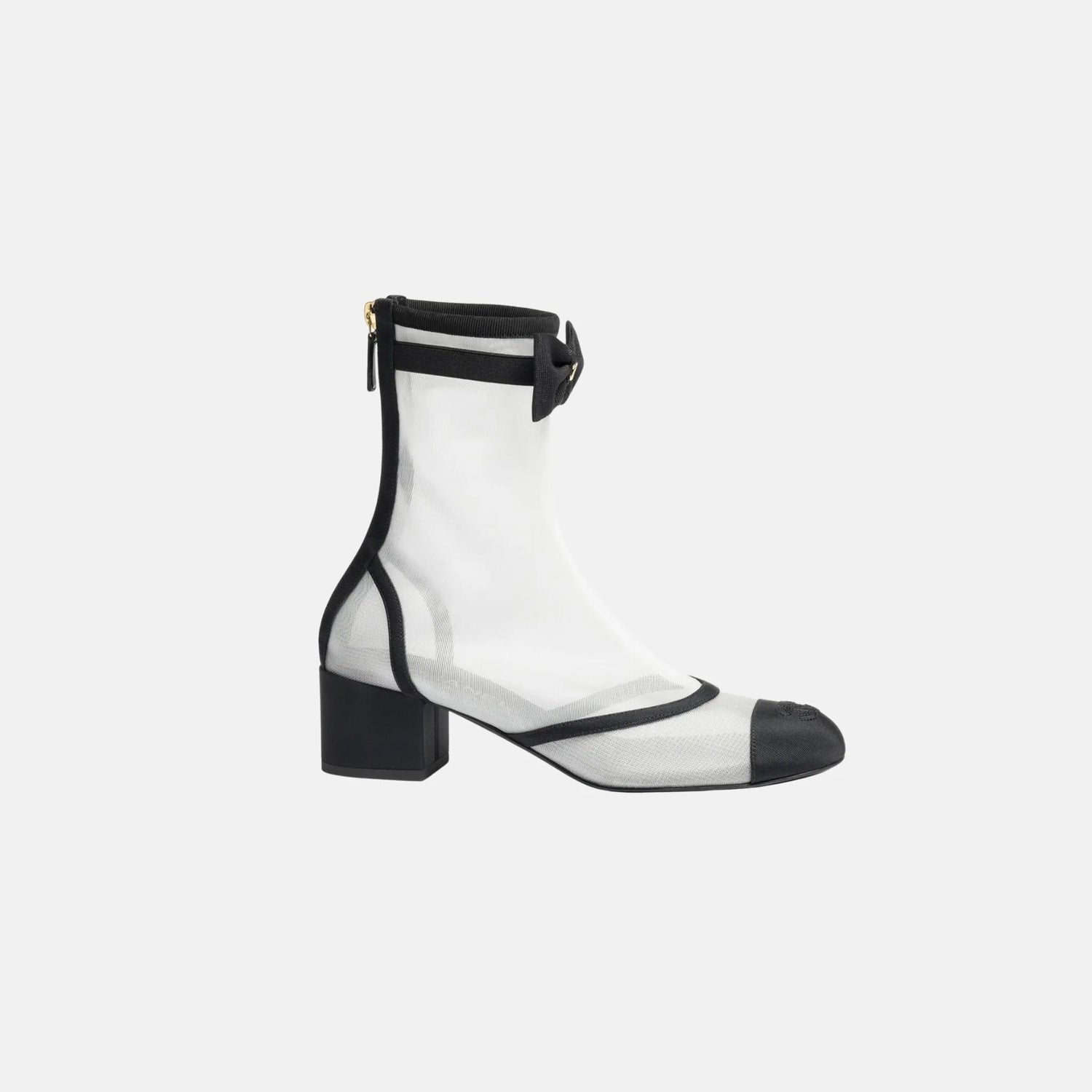 Chanel Ankle Boots in Mesh and Grosgrain, White, Side