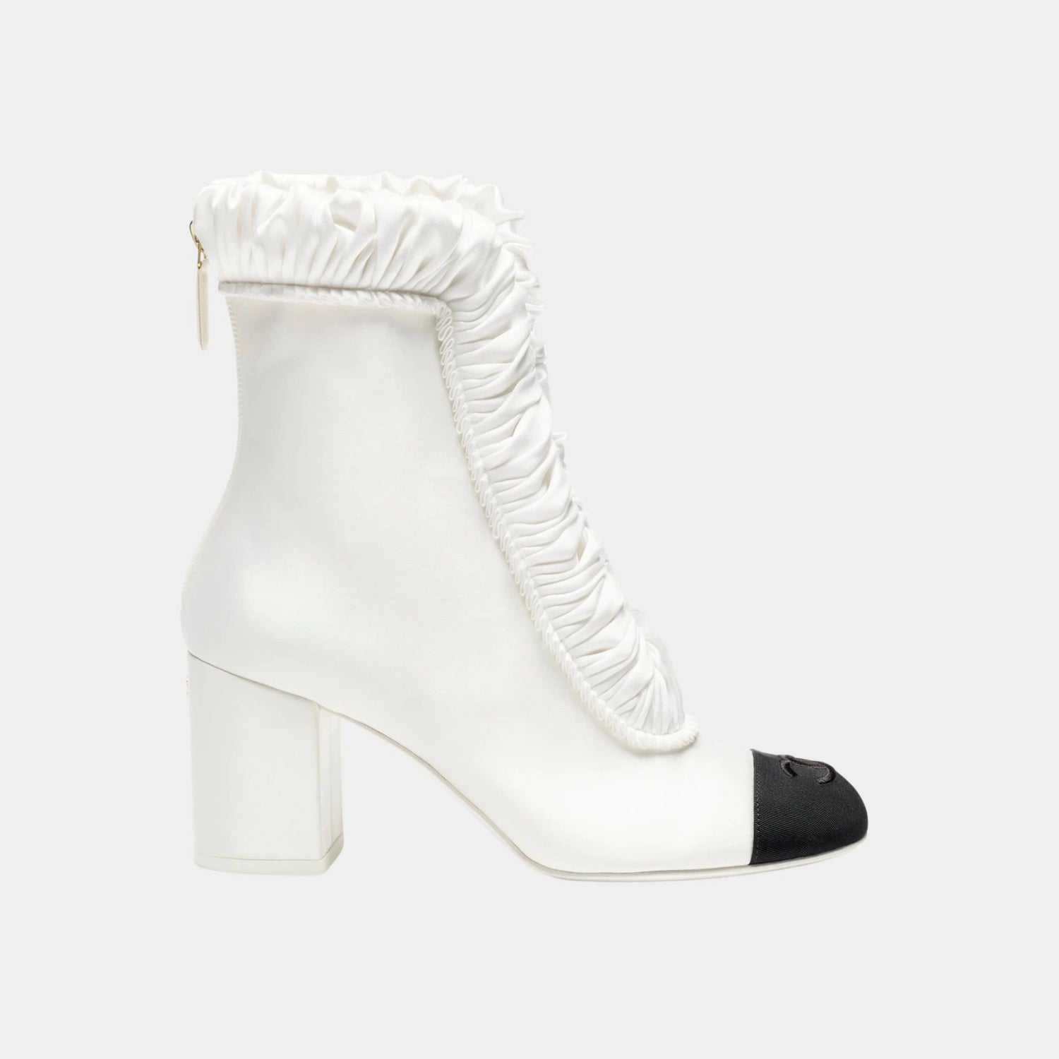 Chanel Ankle boots Silk Satin &amp; Grosgrain, White, Side