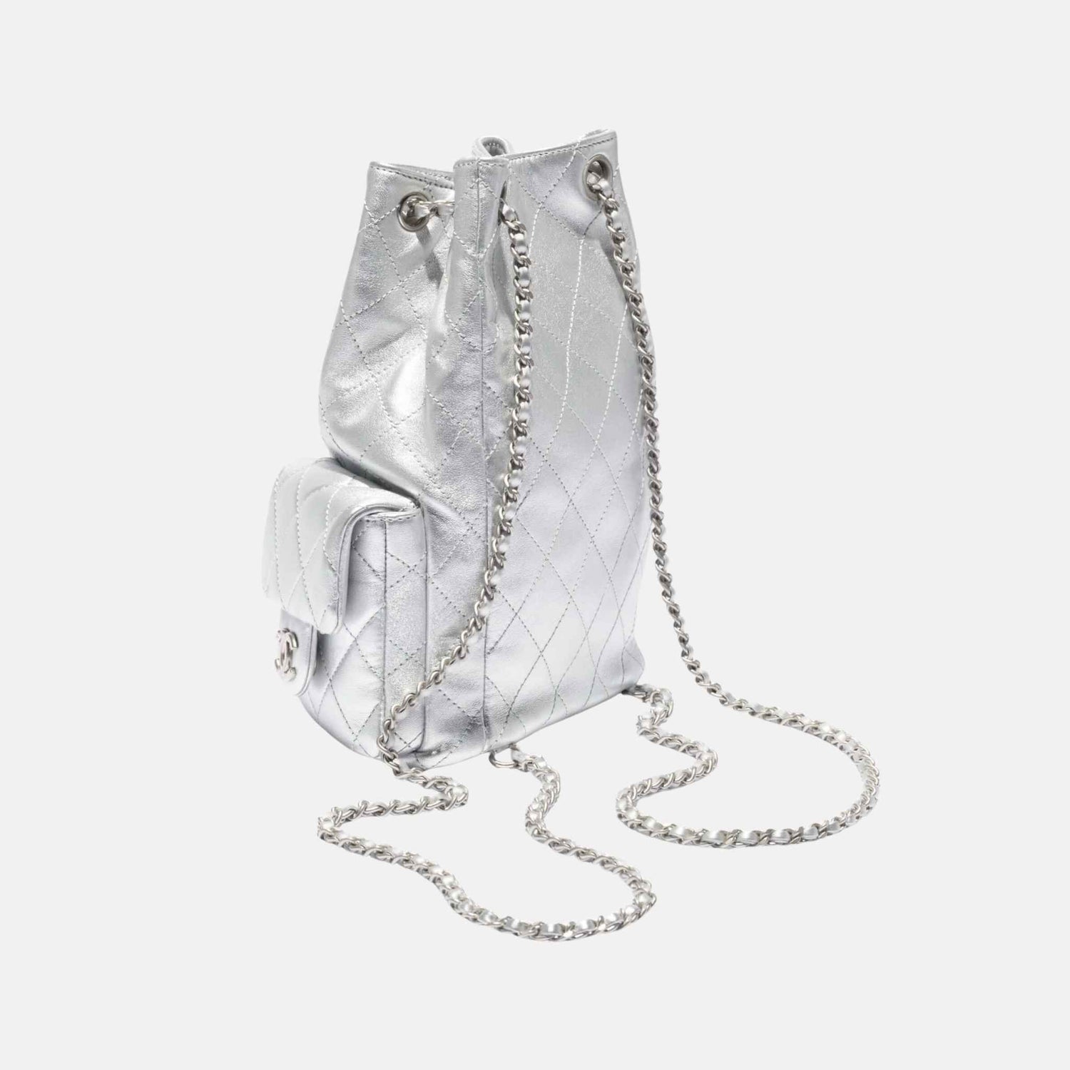 Chanel Backpack Cruise 2024/25 In Metallic Lambskin And Silver Metal, Back