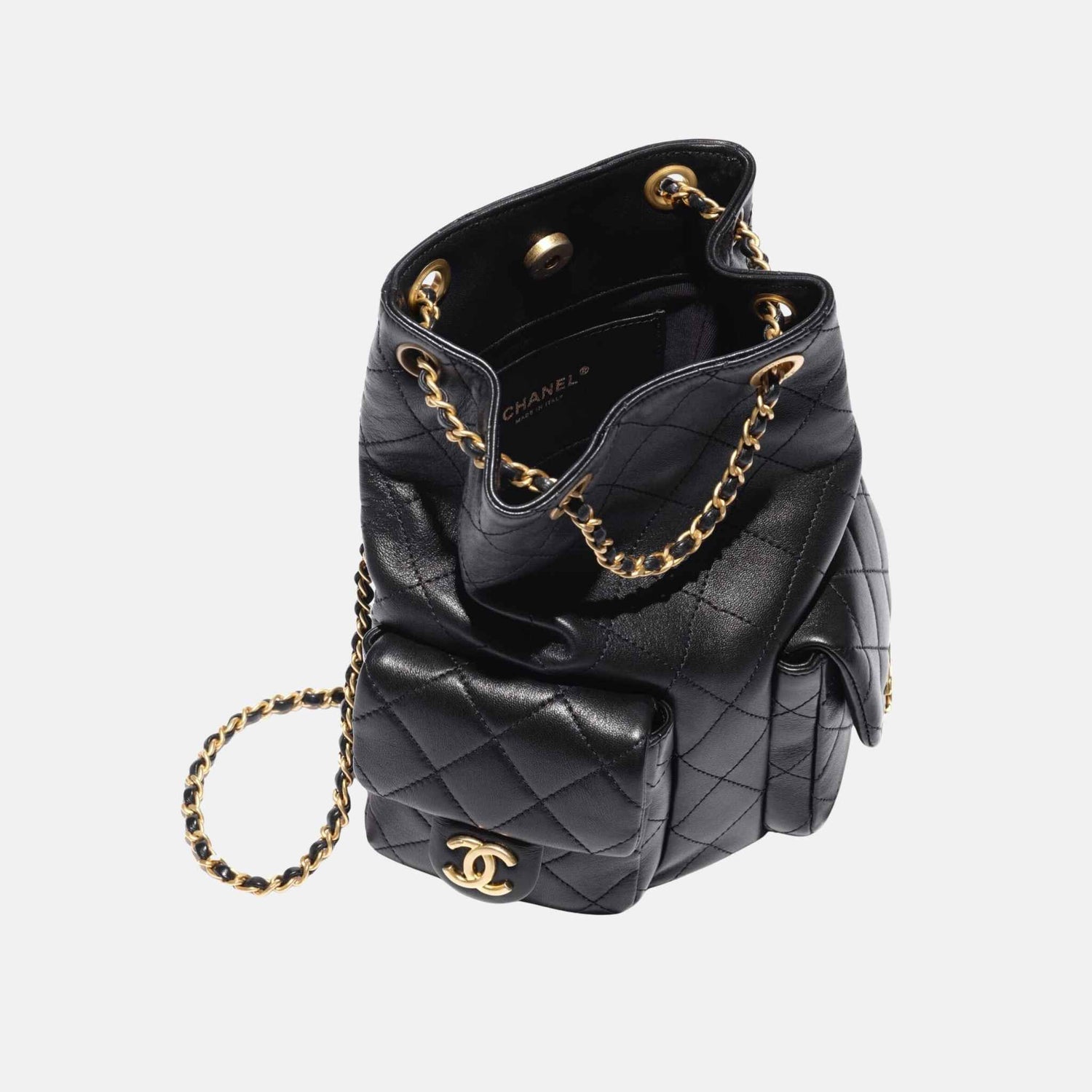 Chanel Backpack Cruise 2024/25 In Shiny Lambskin And Gold Tone Metal, Black, Inside