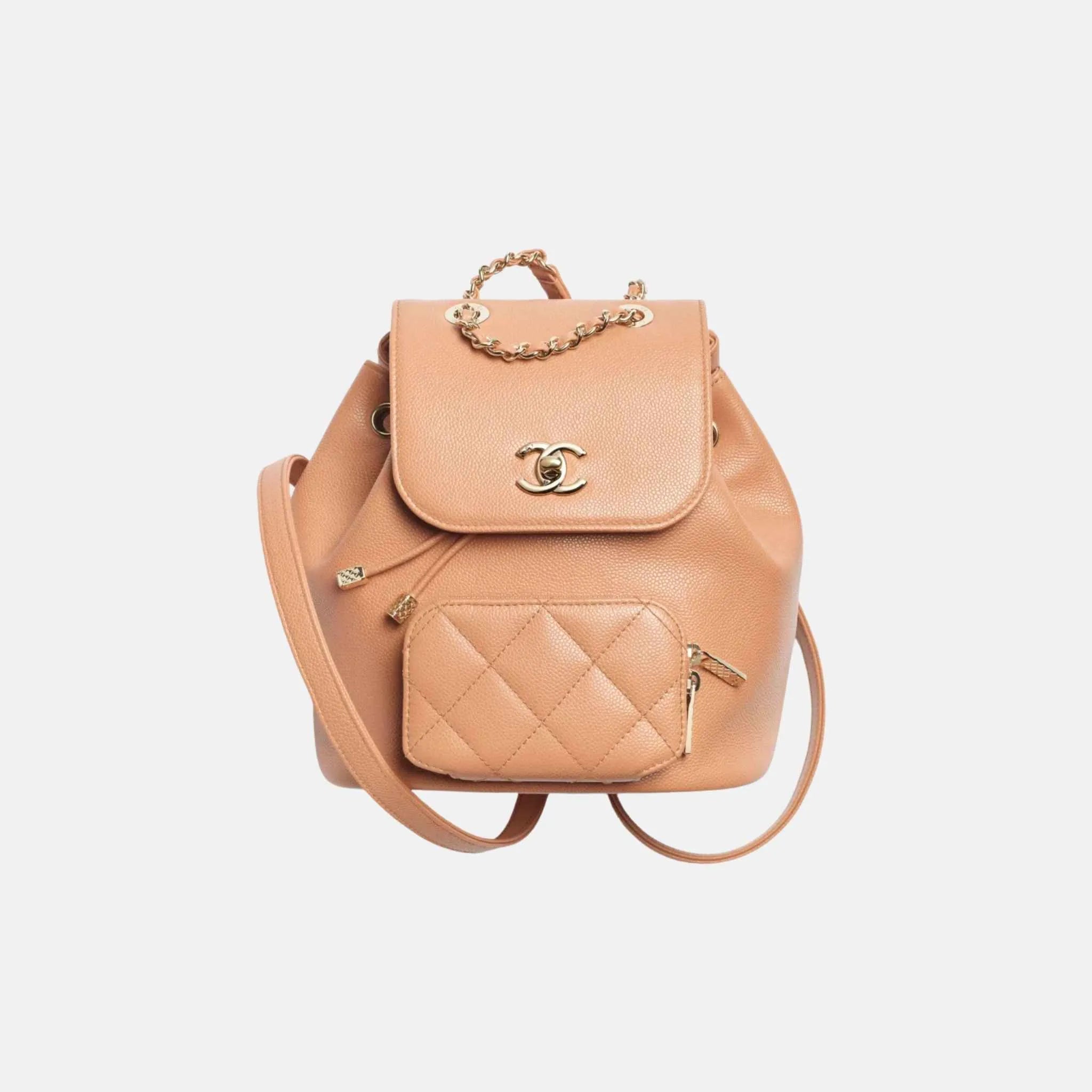 Chanel Backpack in Shiny Grained Calfskin and Gold Metal, Front