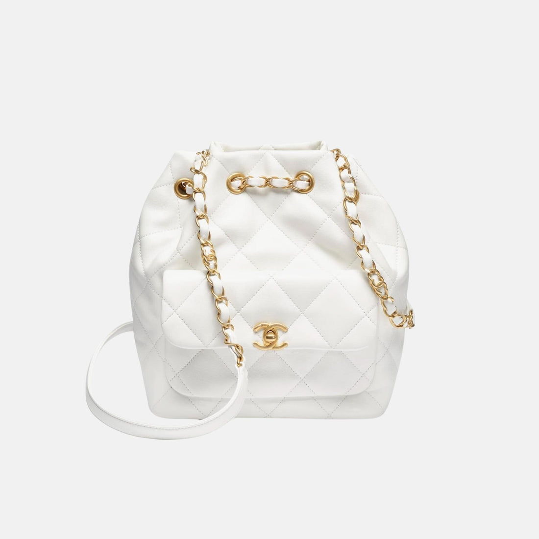 Chanel Backpack In Shiny Lambskin And Gold Tone Metal, Front