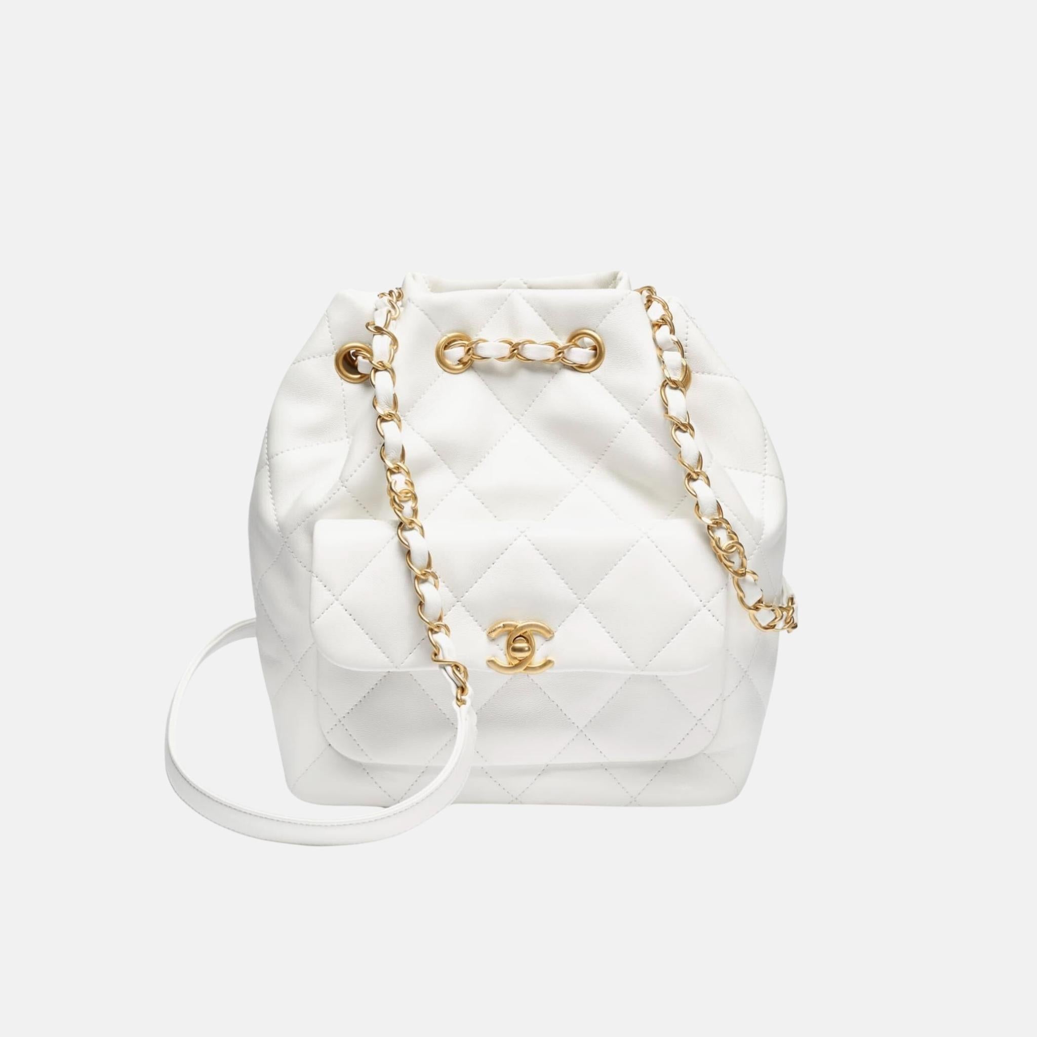 Chanel Backpack In Shiny Lambskin And Gold Tone Metal, Front