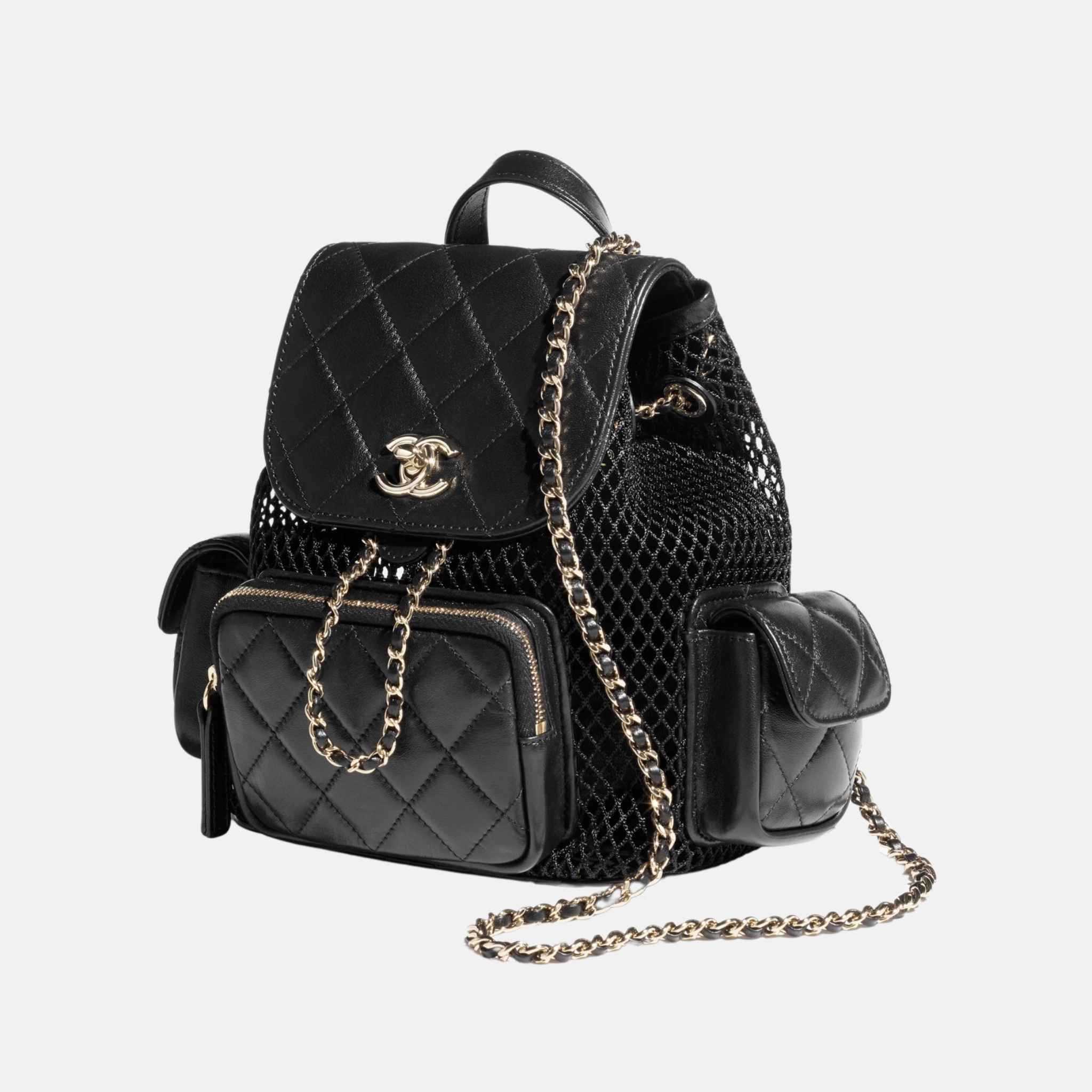 Chanel Backpack In Mesh Shiny Lambskin &amp; Gold Tone Metal, Front