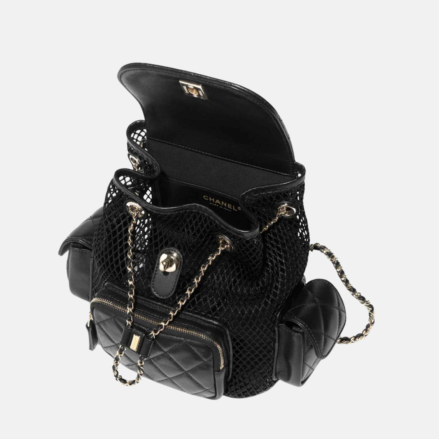 Chanel Backpack In Mesh Shiny Lambskin &amp; Gold Tone Metal, Inside