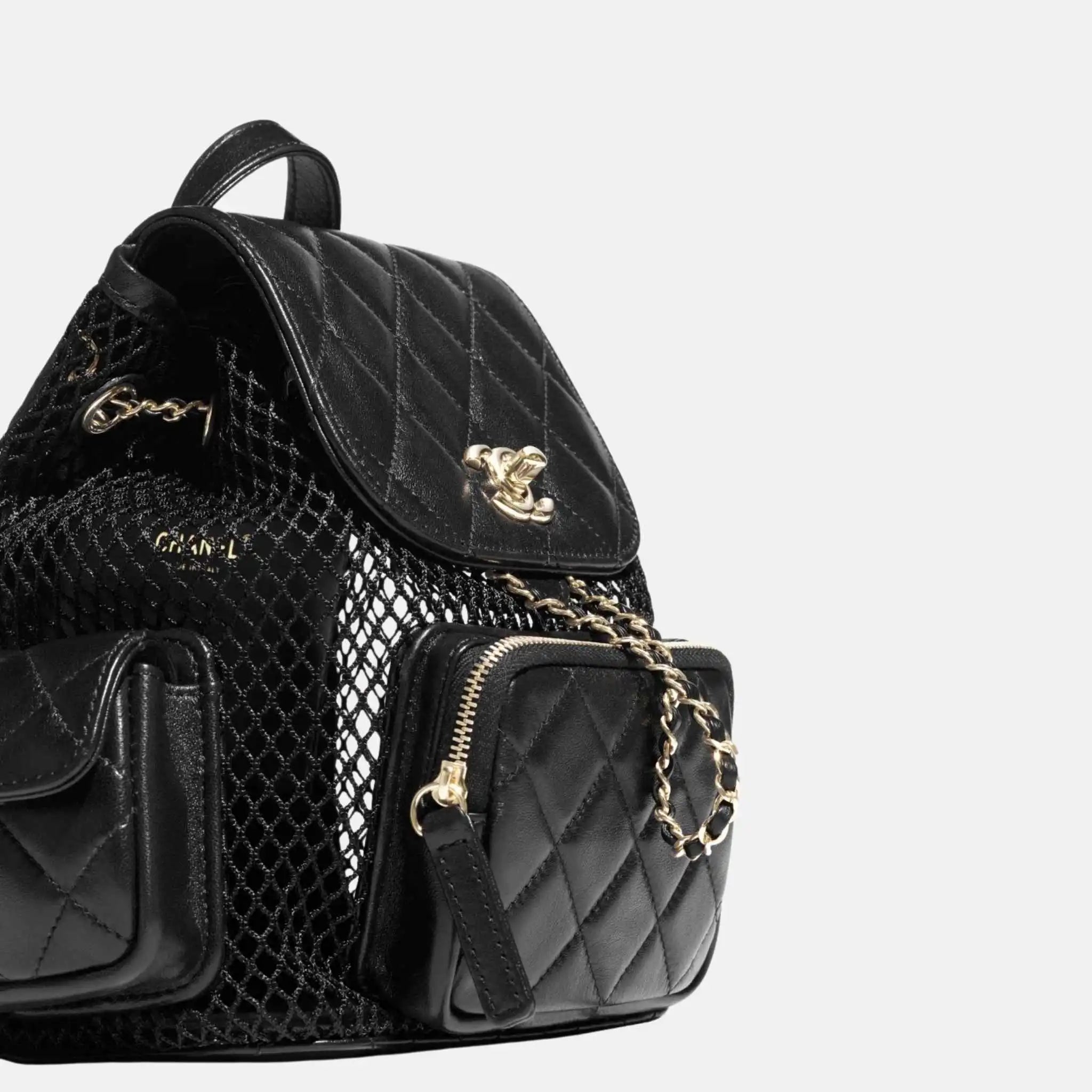 Chanel Backpack In Mesh Shiny Lambskin &amp; Gold Tone Metal, Side