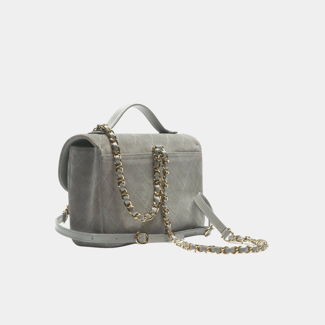 حقيبة ظهر Chanel من جلد العجل السويدي والمعدن الذهبي، رمادي داكن