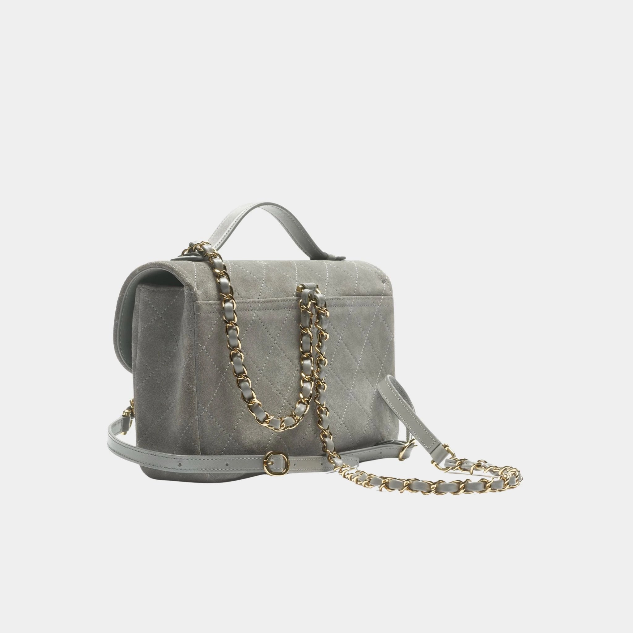 Chanel Backpack Suede Calfskin &amp; Gold Metal Dark Grey