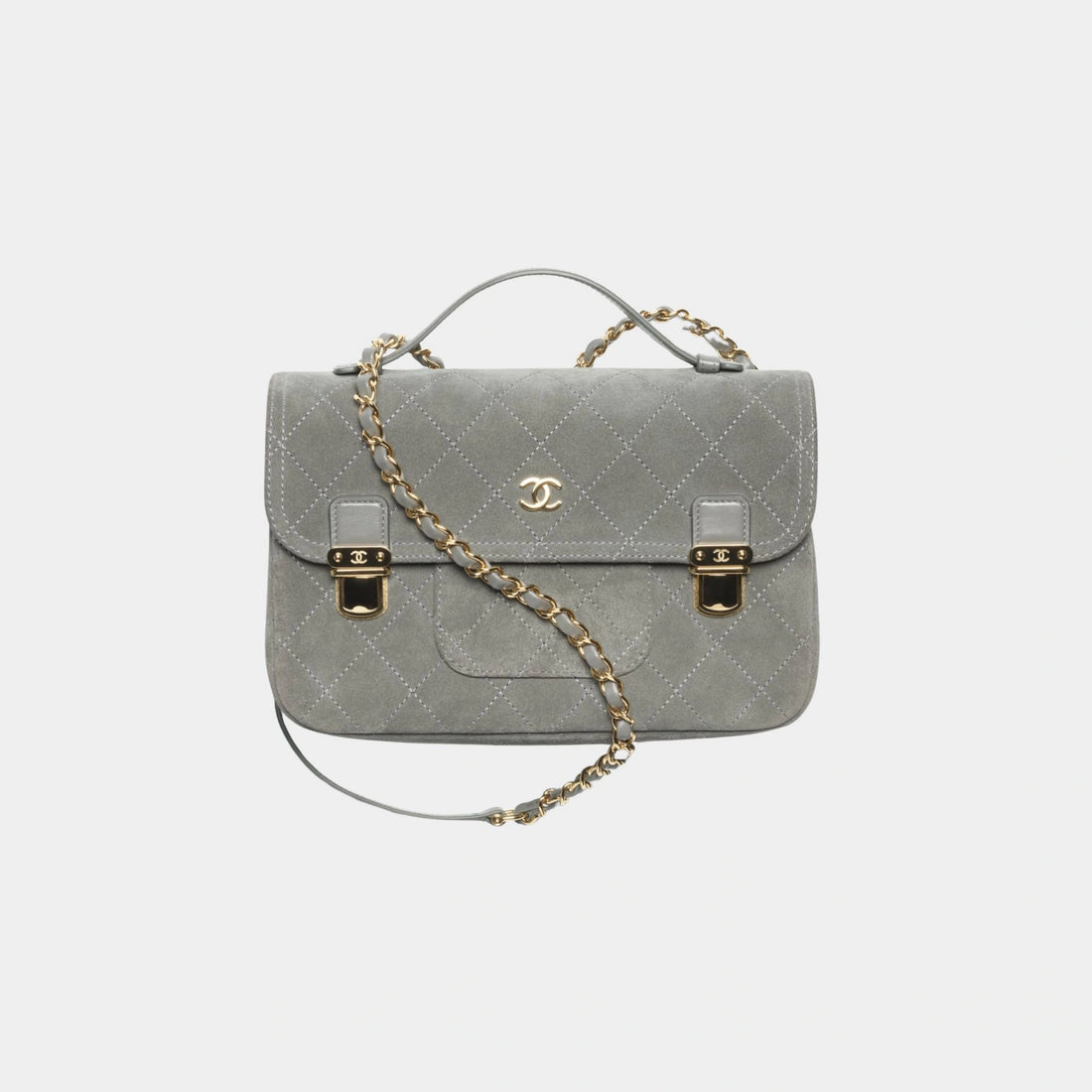 Chanel Backpack Suede Calfskin &amp; Gold Metal Dark Grey
