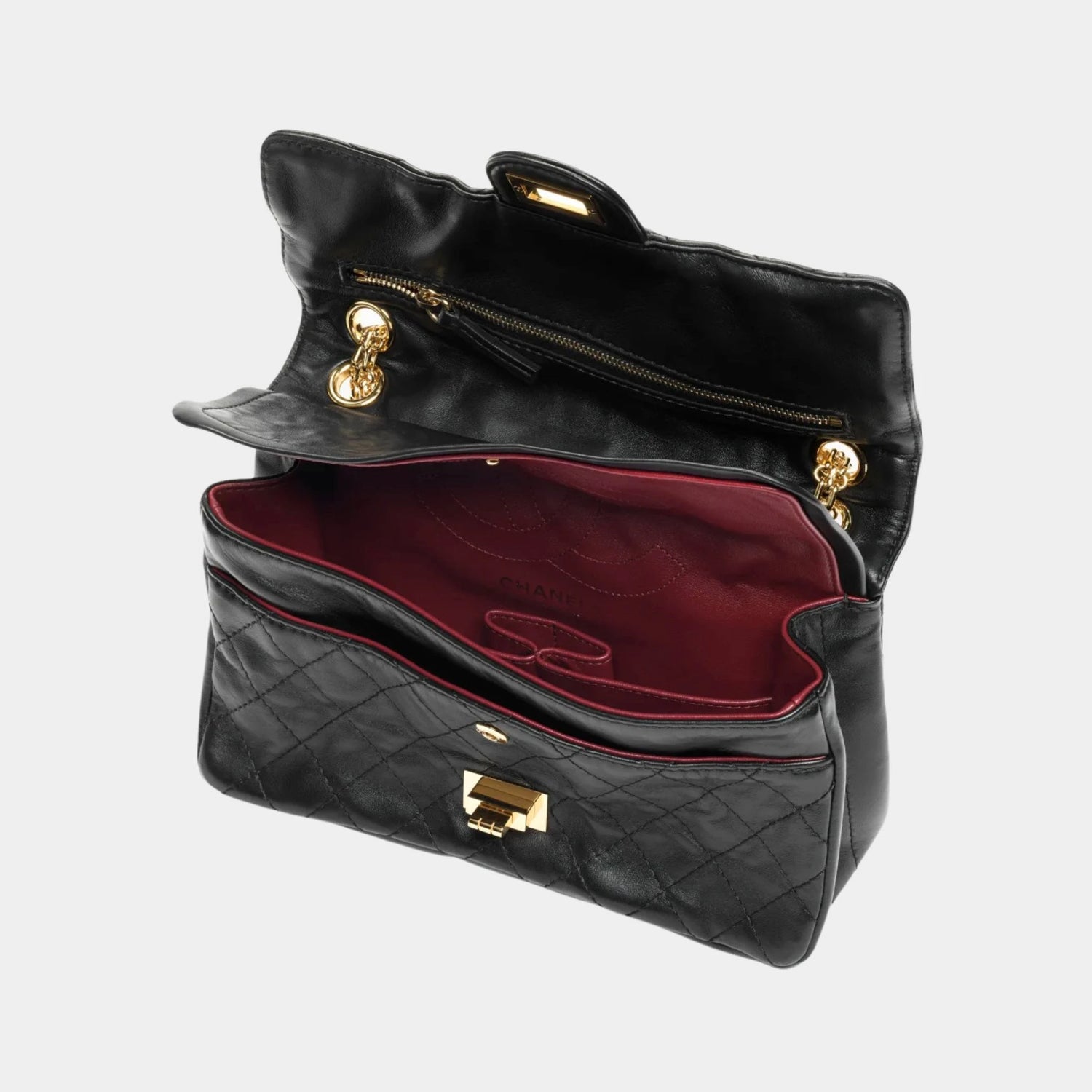 Chanel Bag 2.55 Lamb &amp; gold-plated metal, black , Top