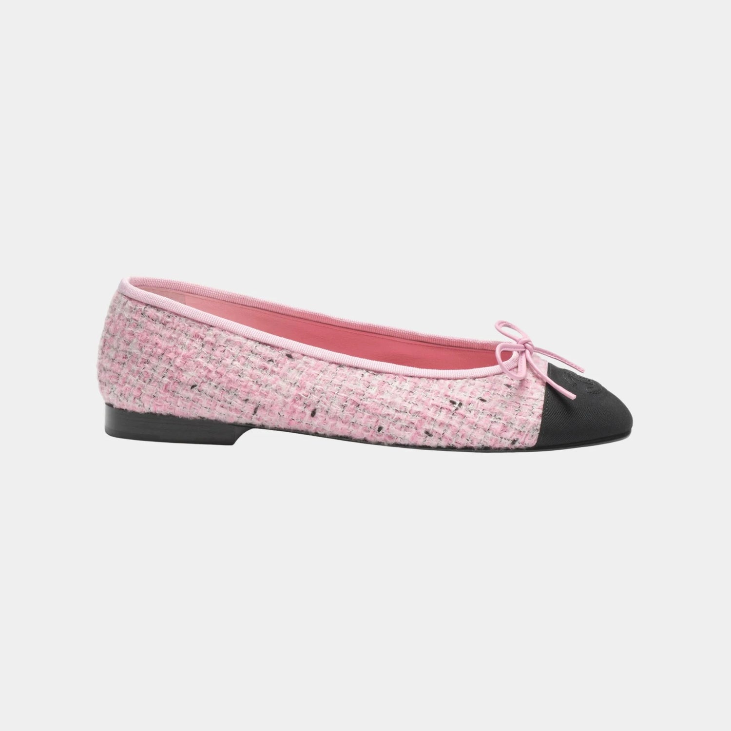 Chanel Ballerinas in Tweed &amp; Grosgrain, Pink, Black, White, Side