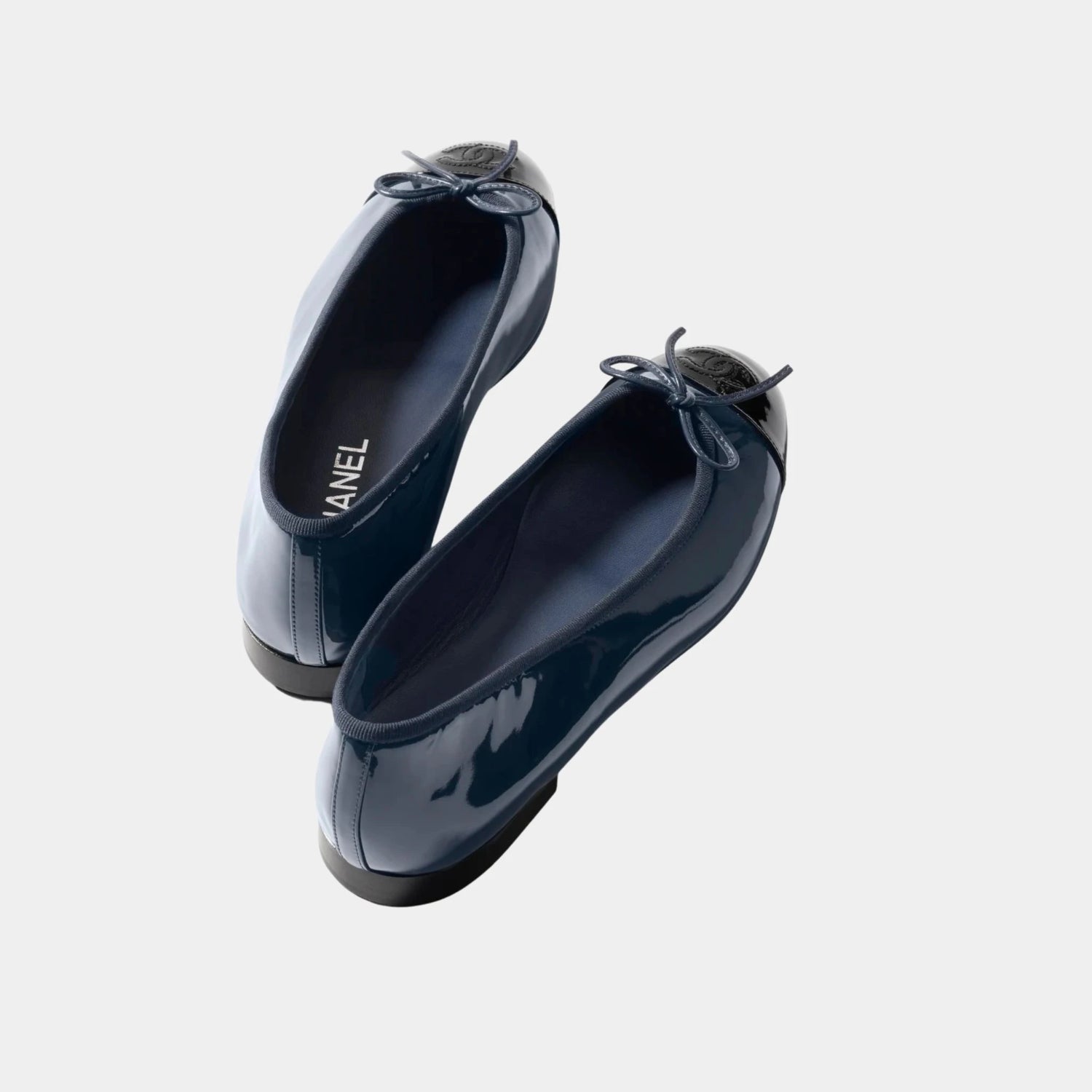 Chanel Ballerinas in Varnished Calfskin, Navy Blue, Black, Back