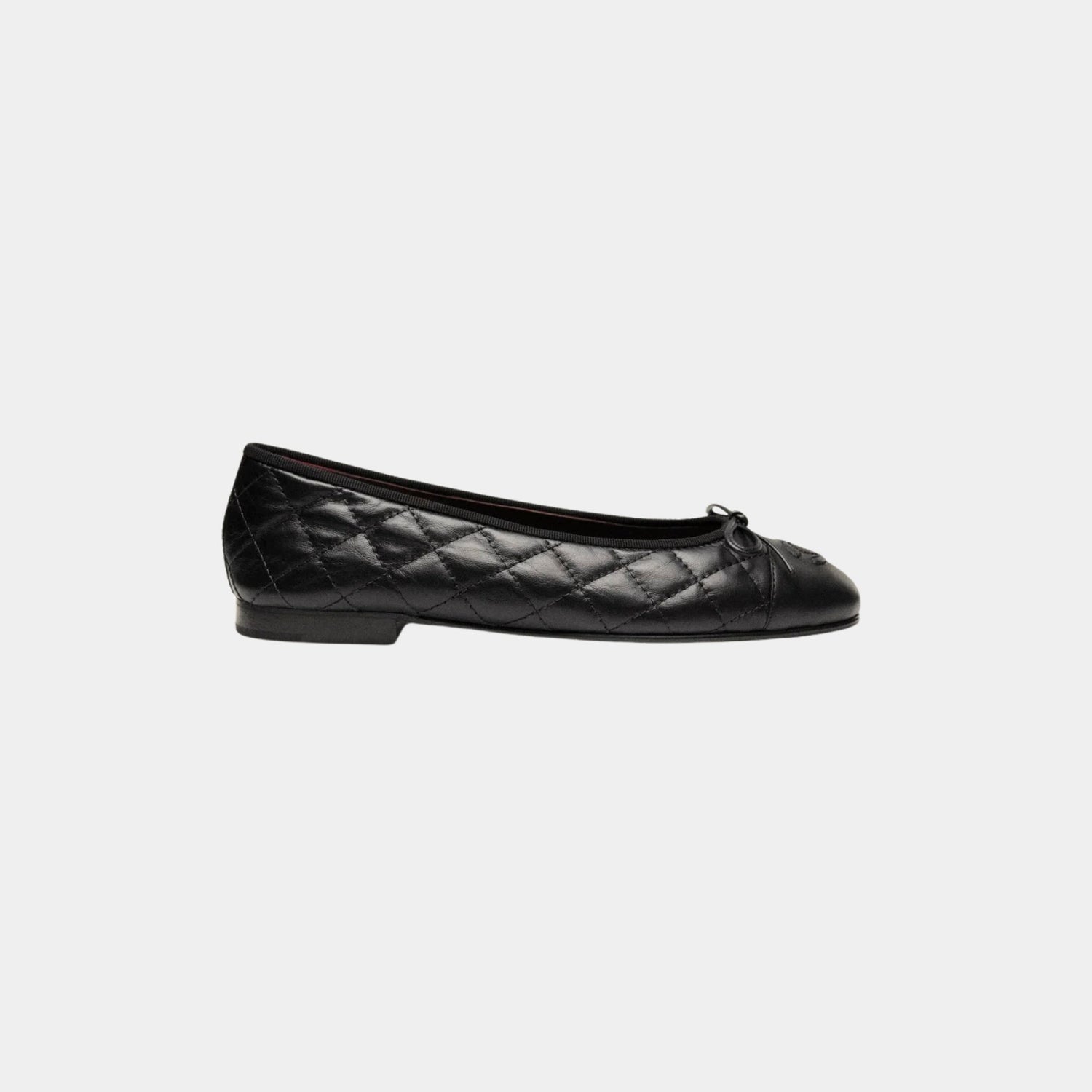 Chanel Ballet Flats In Aged Calfskin, Black, Side