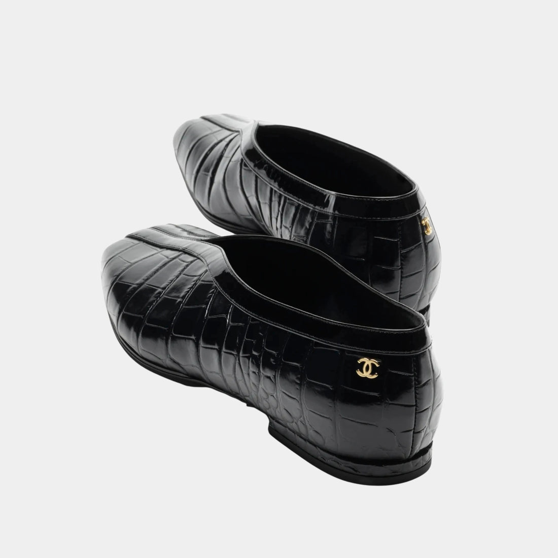 Ballet Flats in Crocodile Embossed Calfskin & Patent Calfskin