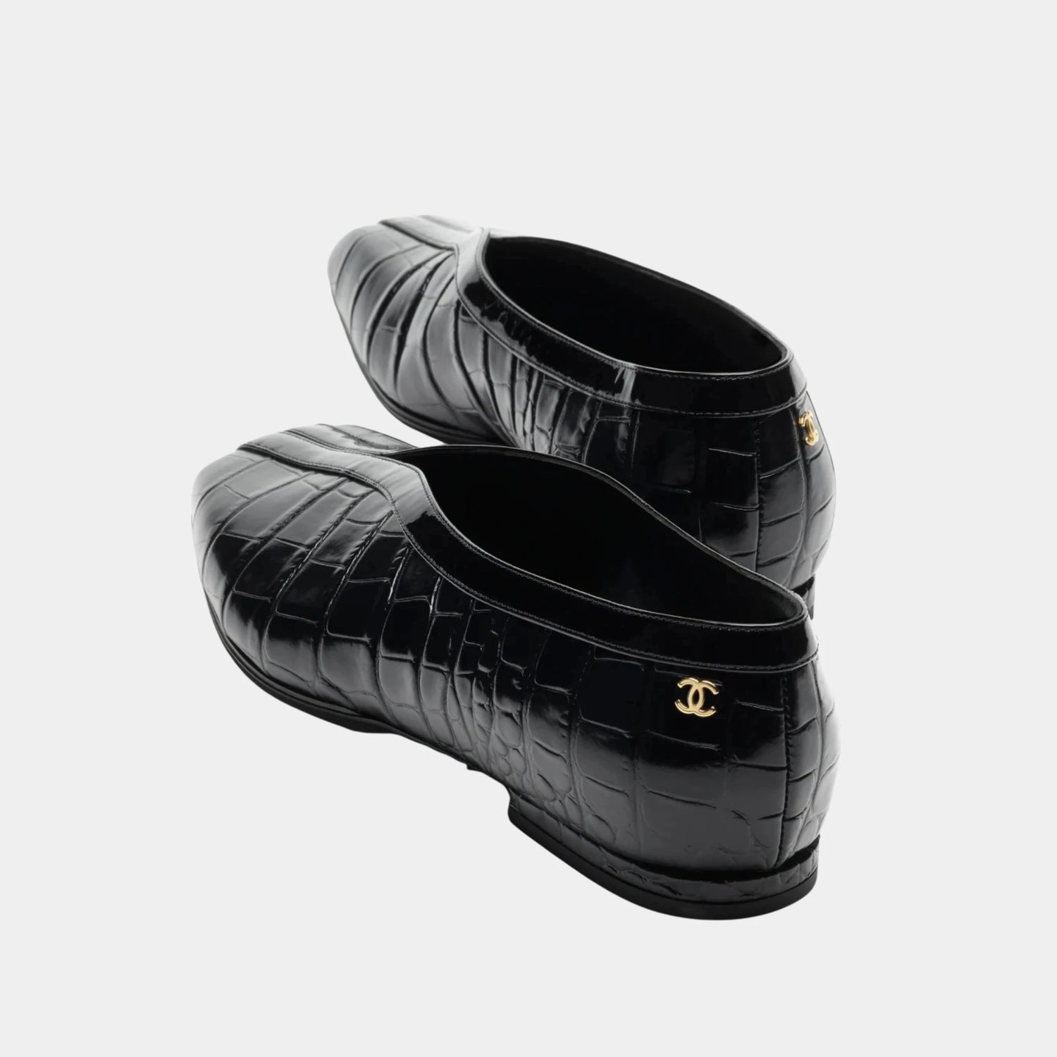 Ballet Flats in Crocodile Embossed Calfskin &amp; Patent Calfskin