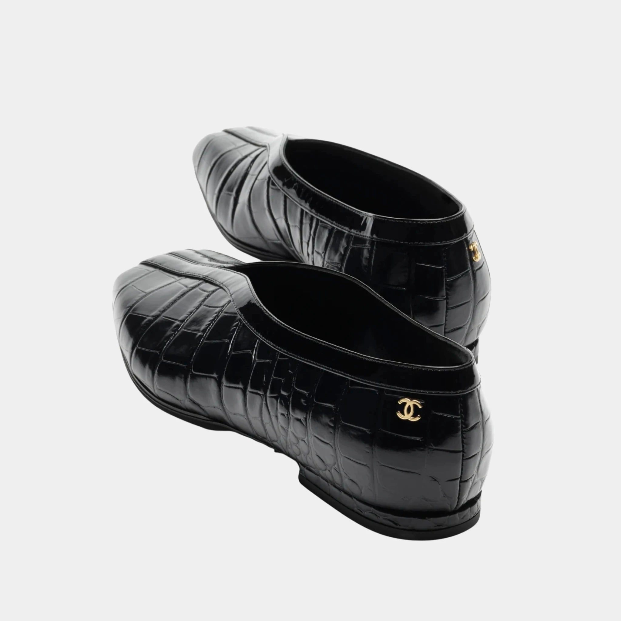 Ballet Flats in Crocodile Embossed Calfskin &amp; Patent Calfskin