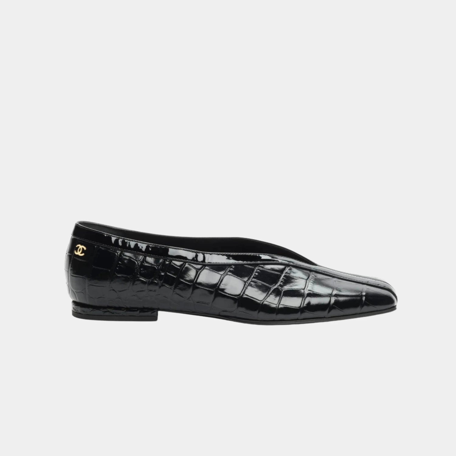 Ballet Flats in Crocodile Embossed Calfskin &amp; Patent Calfskin