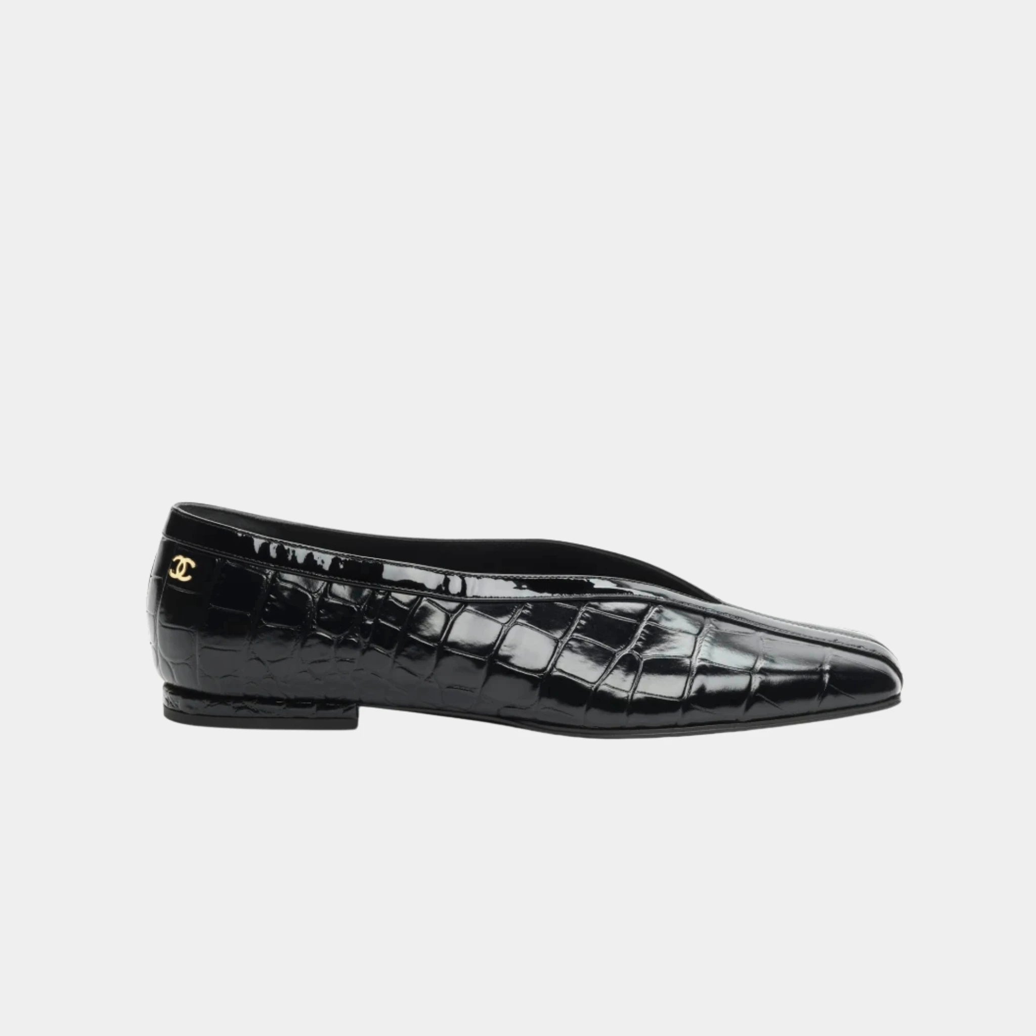 Ballet Flats in Crocodile Embossed Calfskin &amp; Patent Calfskin