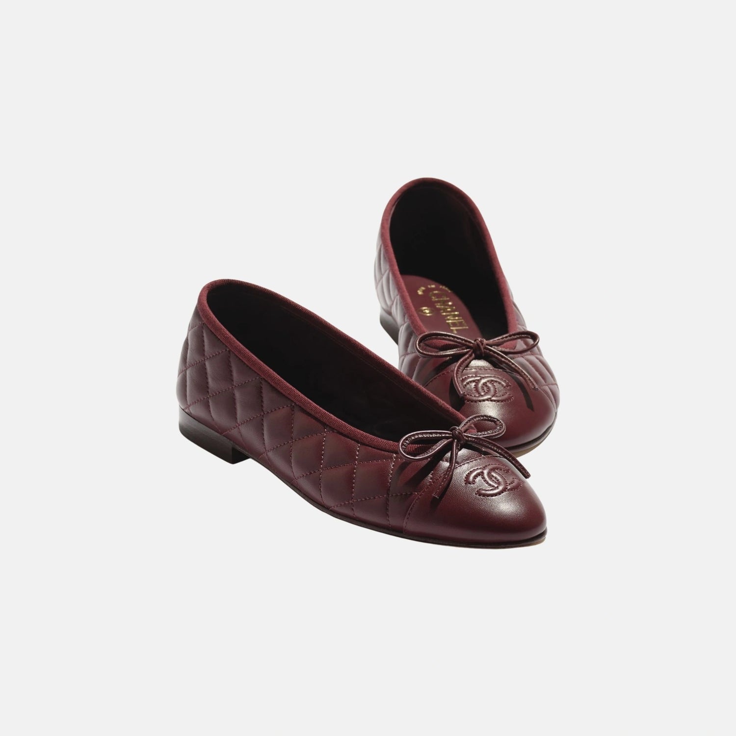 Chanel Ballet Flats in Lambskin Leather, Dark Burgundy, Front