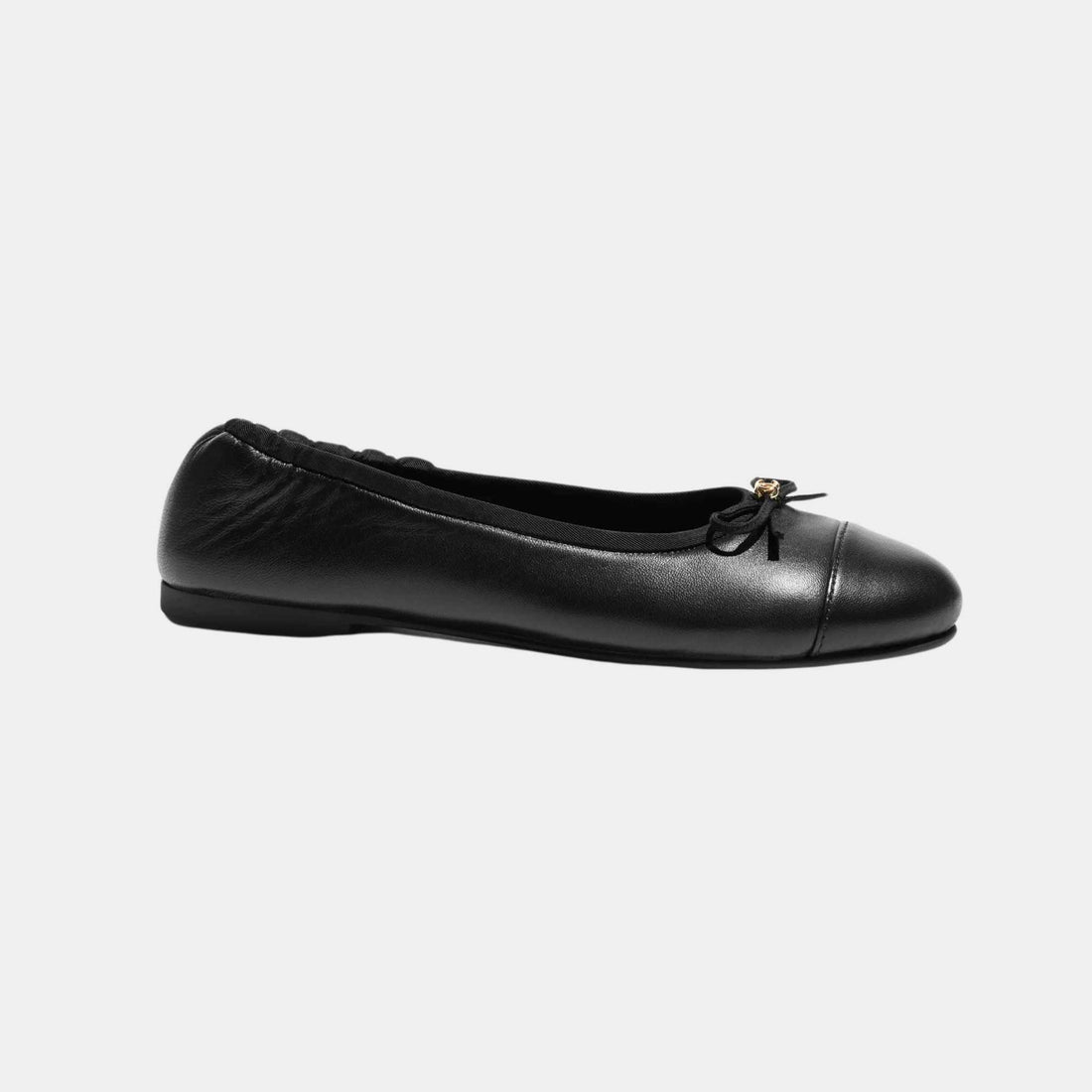 Chanel Ballet Flats Lambskin Metal Black, Side , Bow