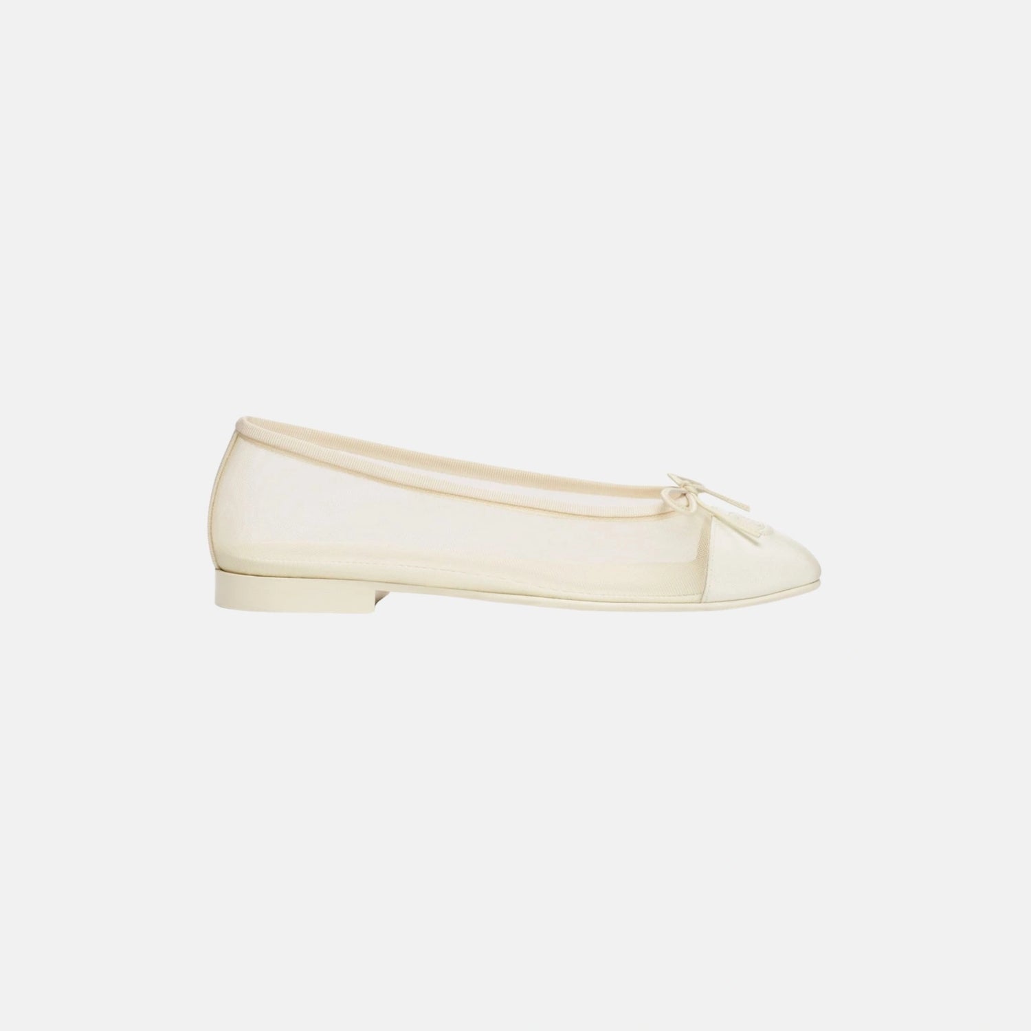 Chanel Ballet Flats in Mesh and Grosgrain, Ivory, Side