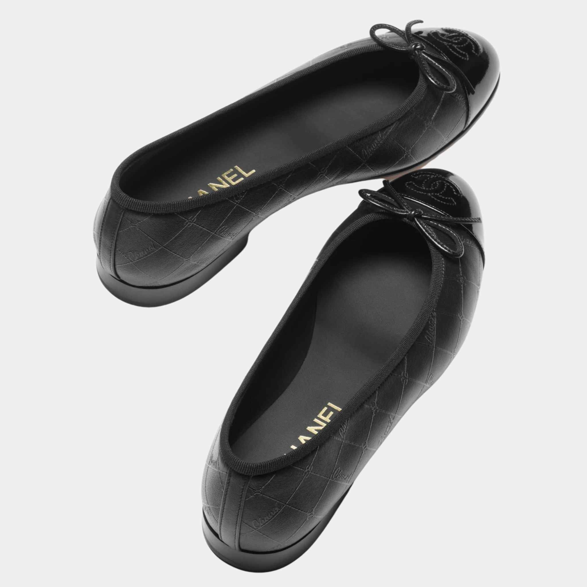 Chanel Ballet Flats Printed Lambskin And Patent Calfskin Black, Top View