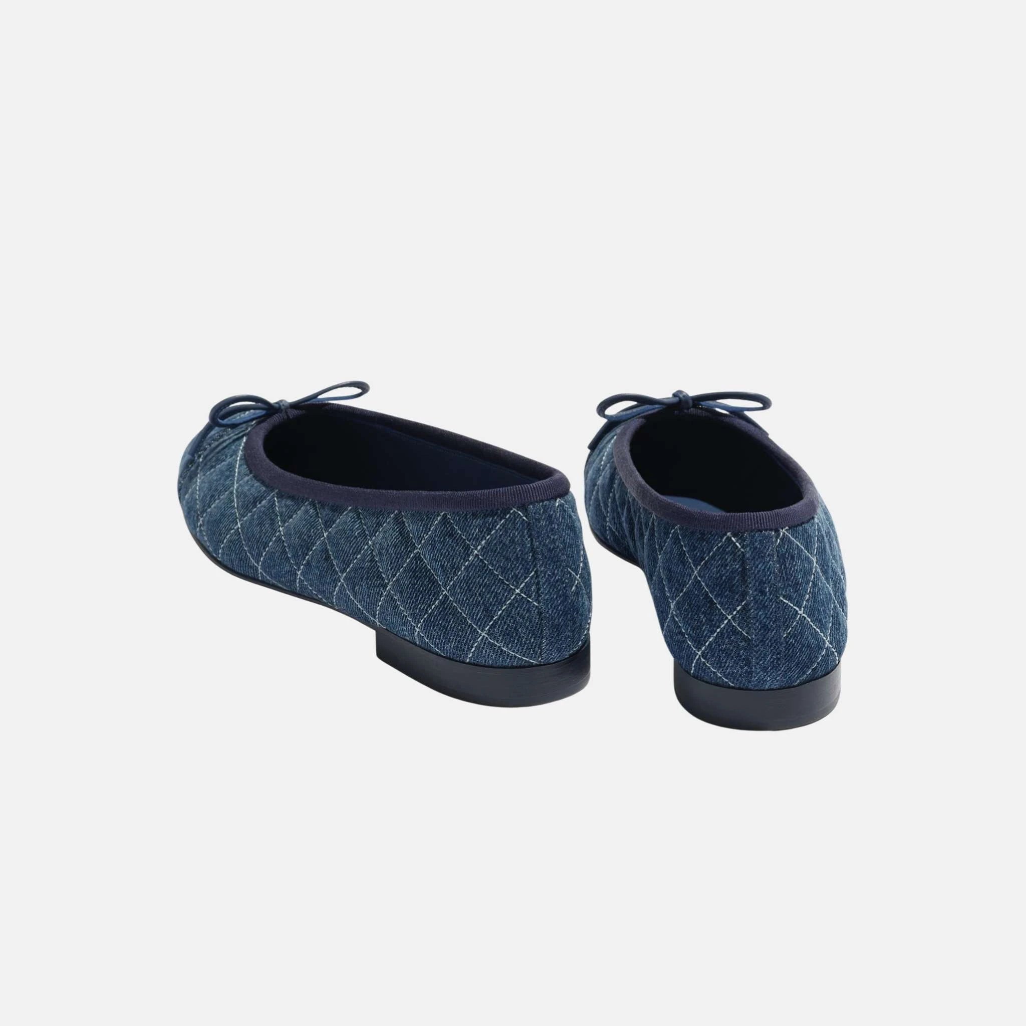 Chanel Ballet Flats in Tweed and Fabric Denim, Blue, Back