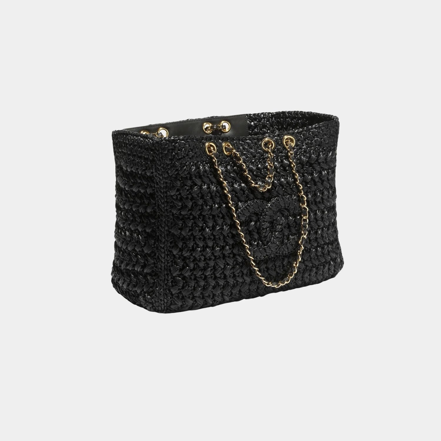 Chanel Basket Braided Raffia Calfskin &amp; Gold-tone Metal Black