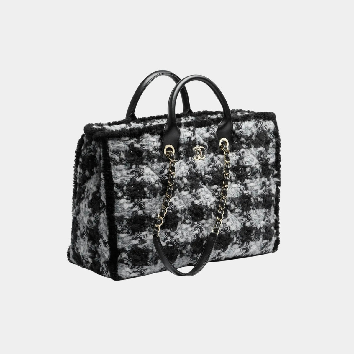 Basket in Tweed Sheepskin and Gold-Tone Metal