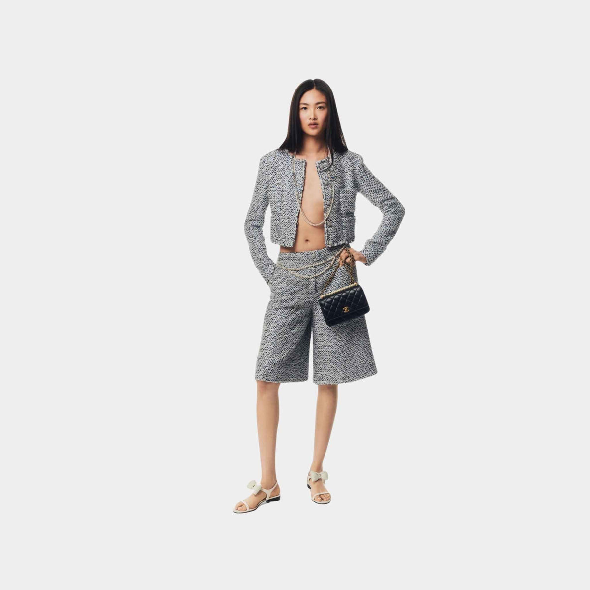Bermuda Shorts Glittered Tweed White Blue Black