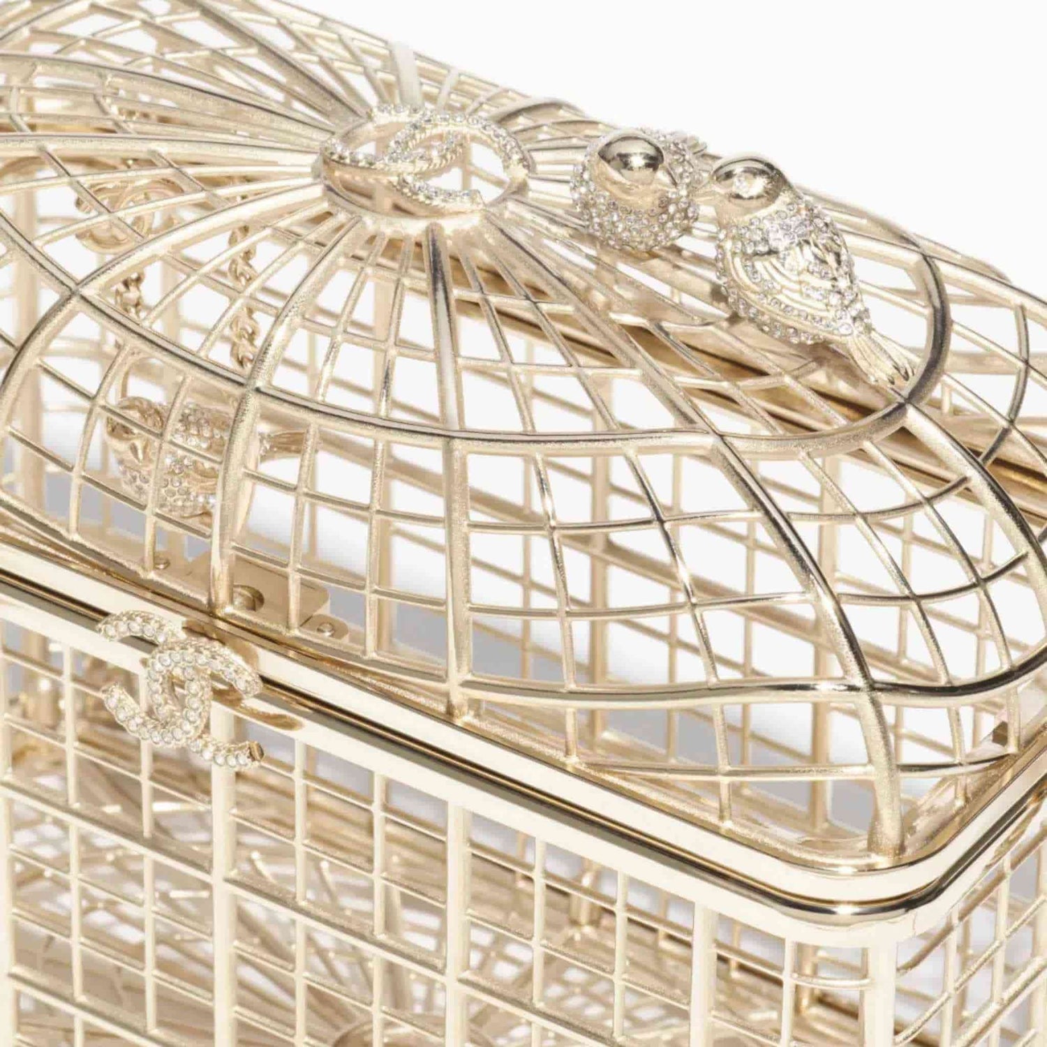 Chanel Birdcage Minaudiere In Gold Tone Metal &amp; Strass Golden Crystal, Close