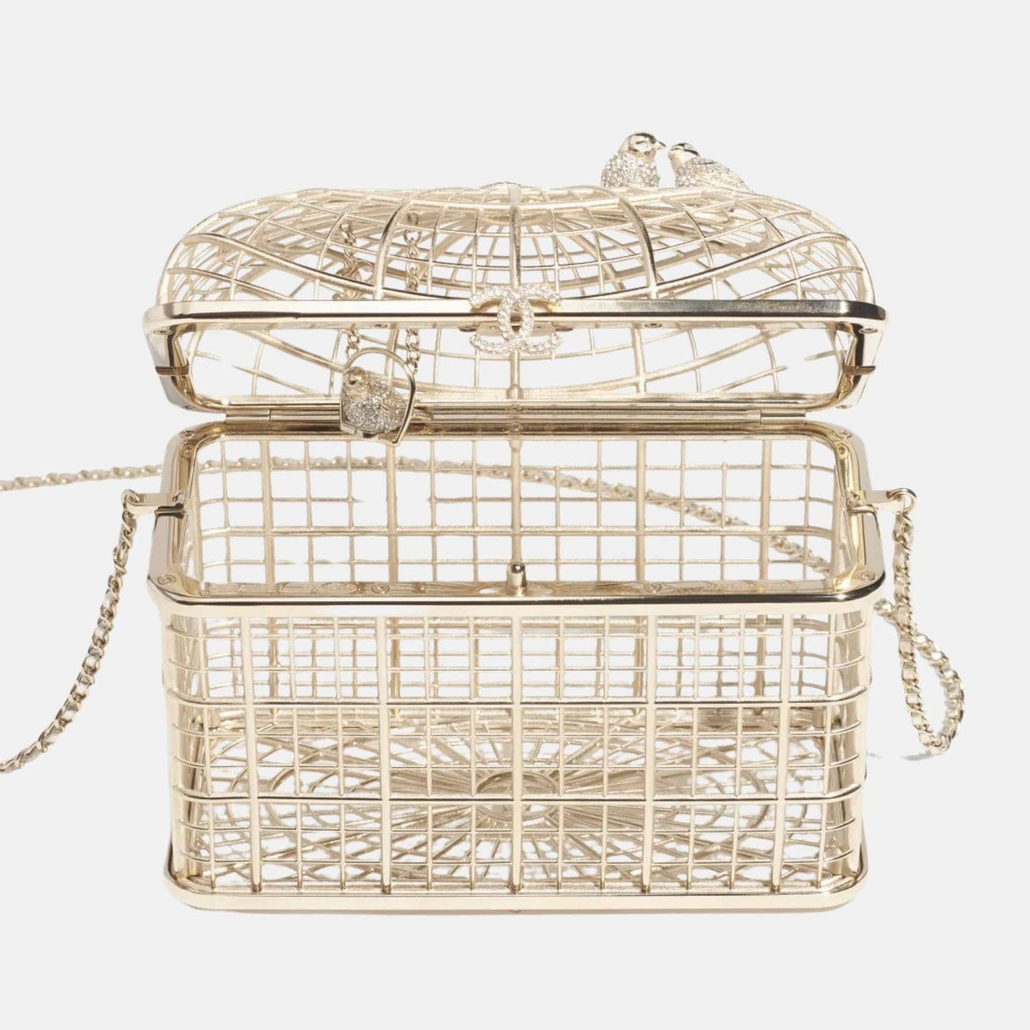 Chanel Birdcage Minaudiere In Gold Tone Metal &amp; Strass Golden Crystal, Front