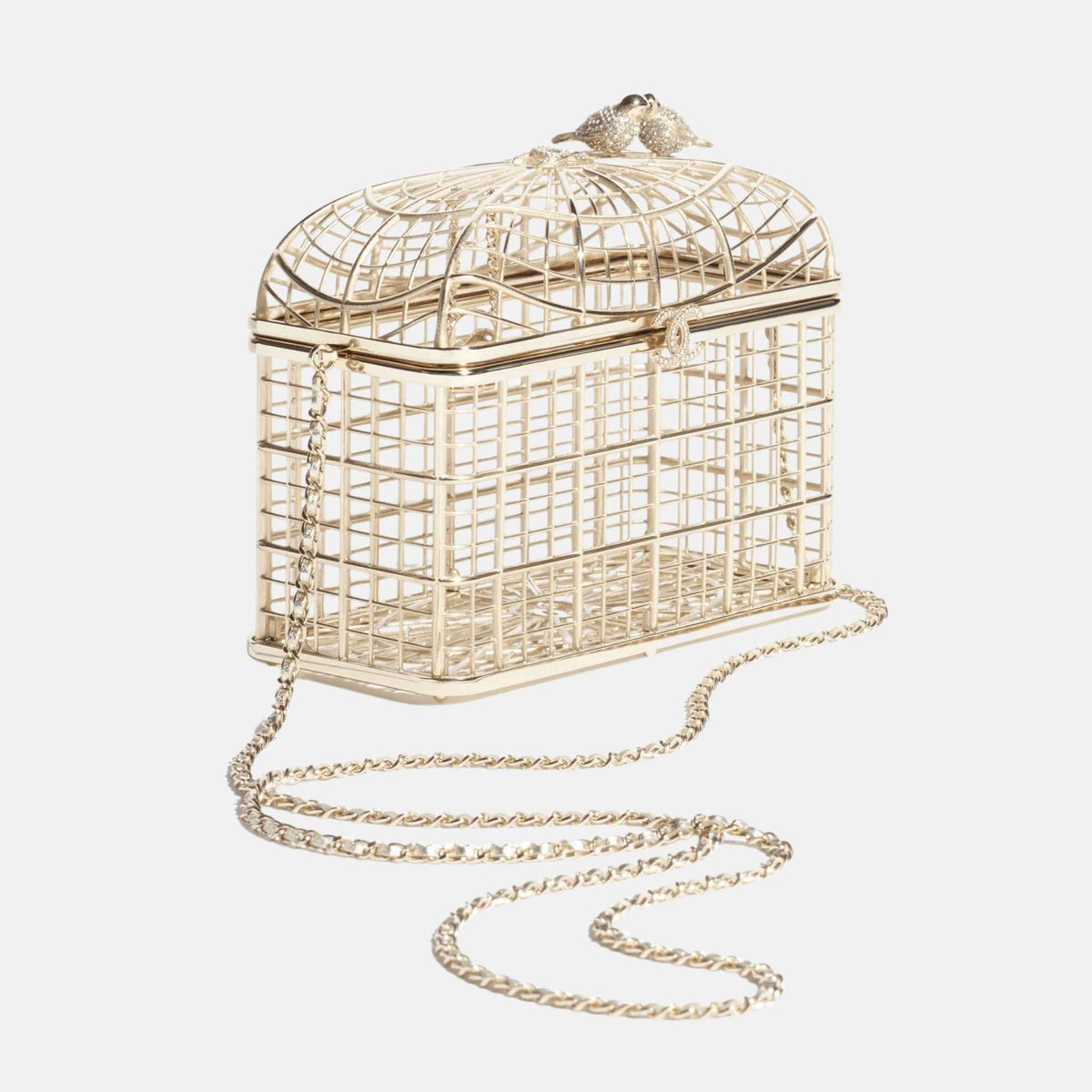Birdcage Minaudière in Gold-Tone Metal and Crystals