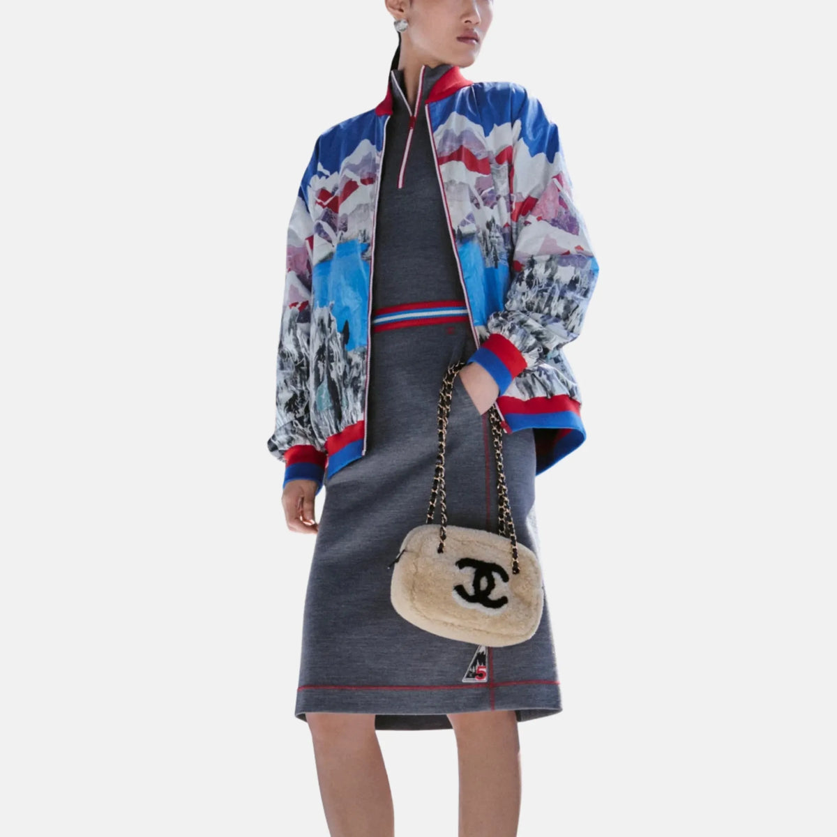 Blouson Printed Cotton Poplin in Blue, White and Red — أحمر / أزرق وأبيض
